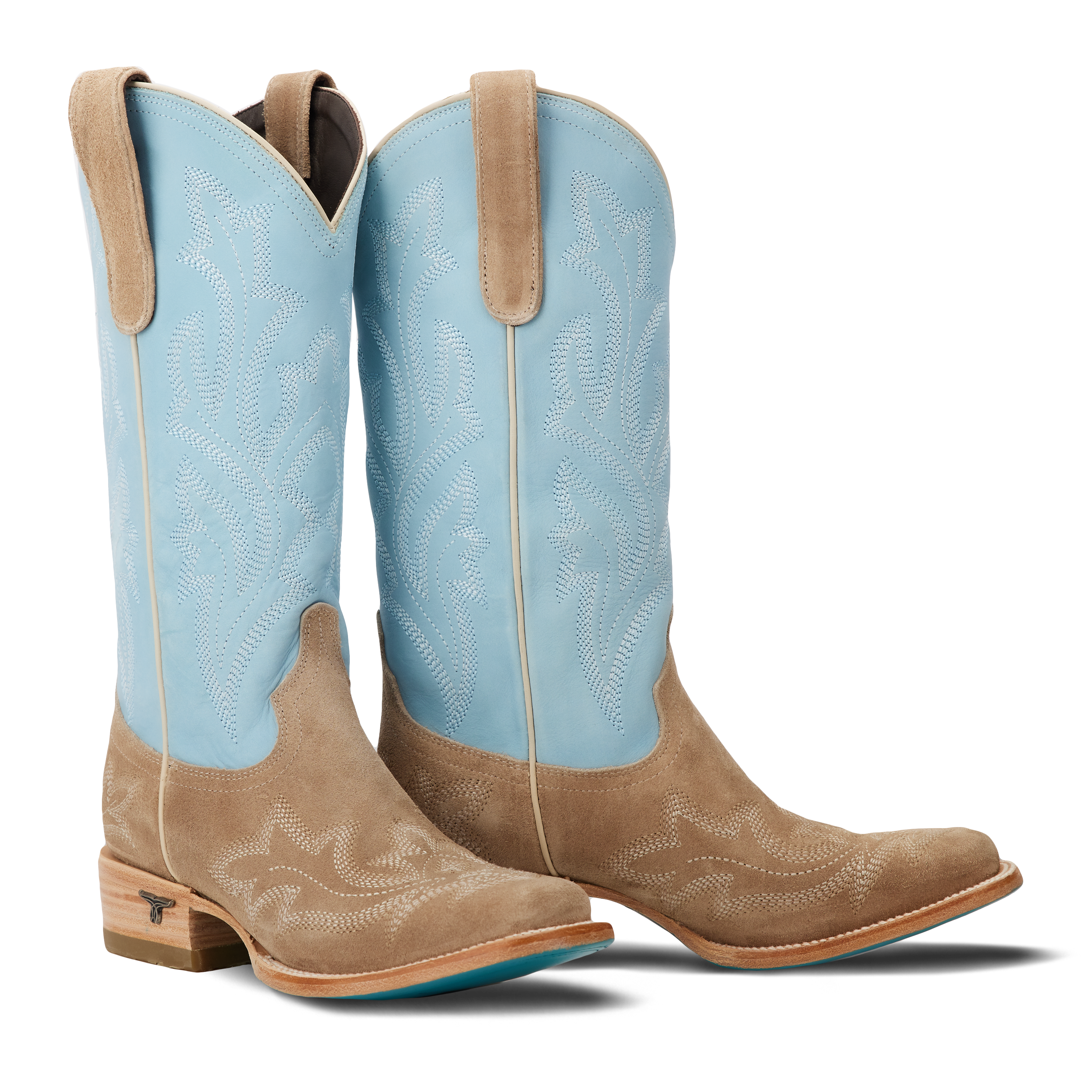 Lane Saratoga Square Boot - Latte Suede and Powder Blue