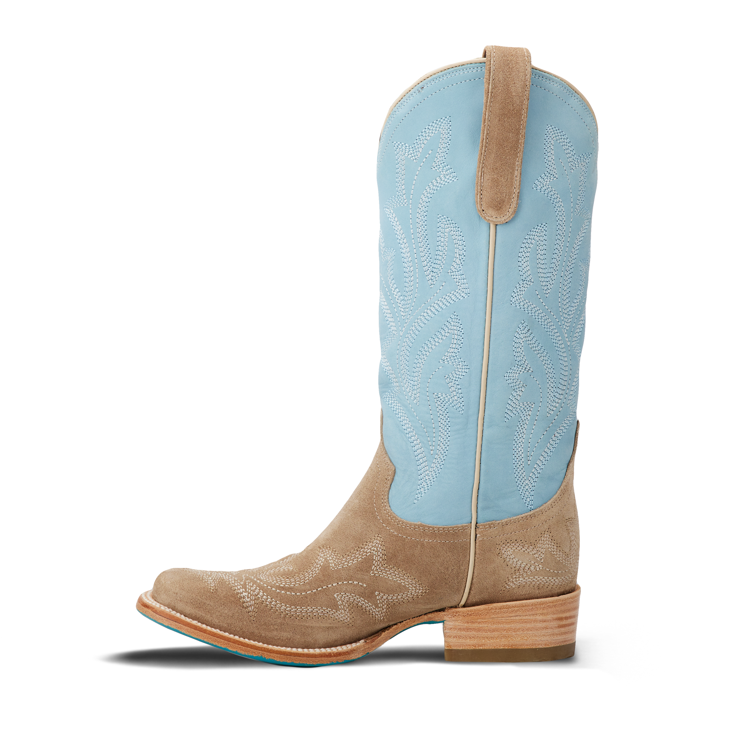 Lane Saratoga Square Boot - Latte Suede and Powder Blue