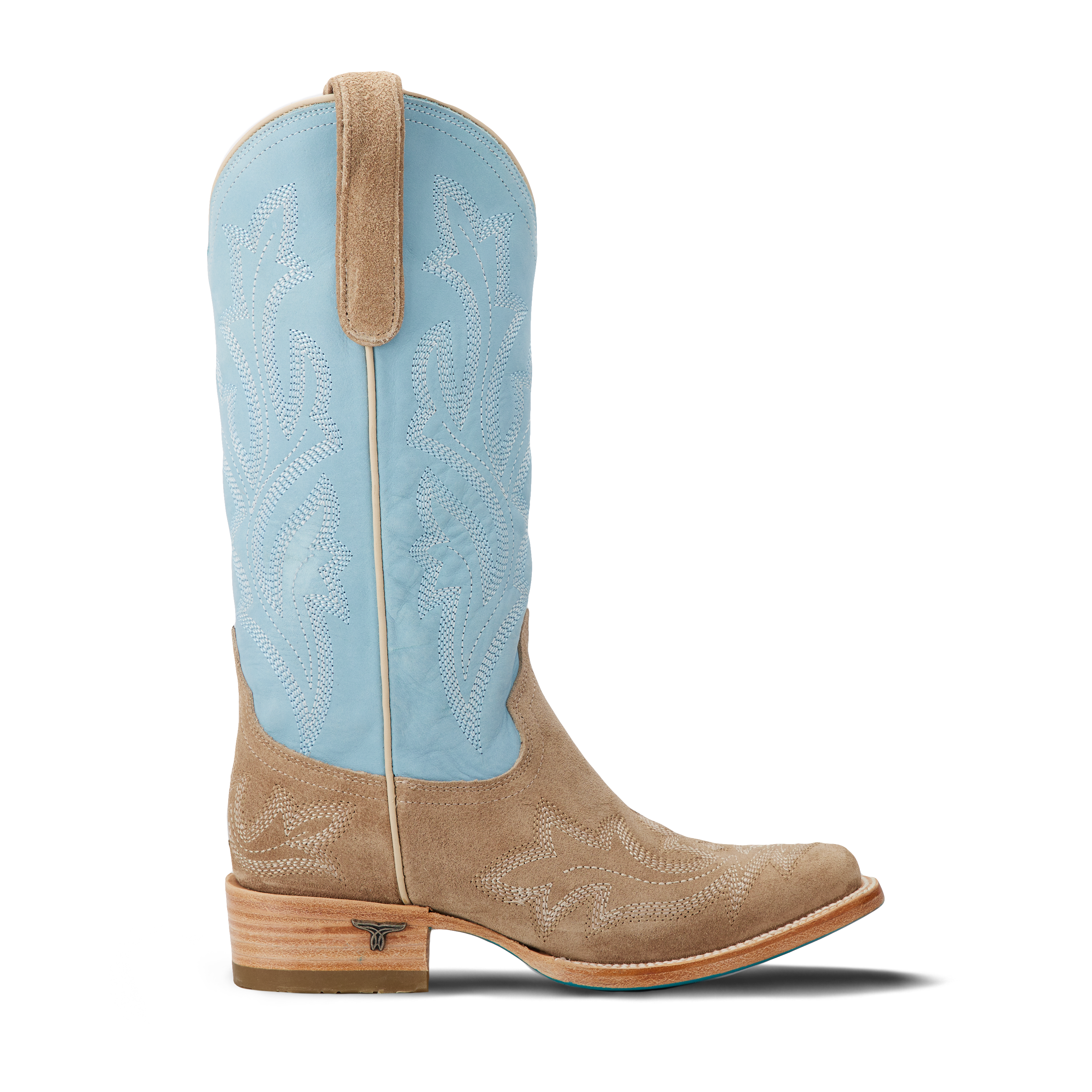 Lane Saratoga Square Boot - Latte Suede and Powder Blue
