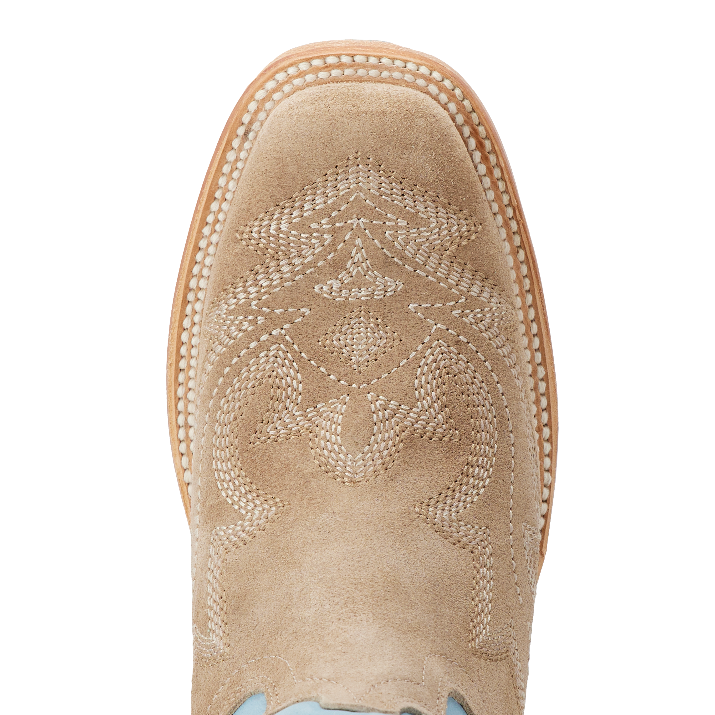 Lane Saratoga Square Boot - Latte Suede and Powder Blue
