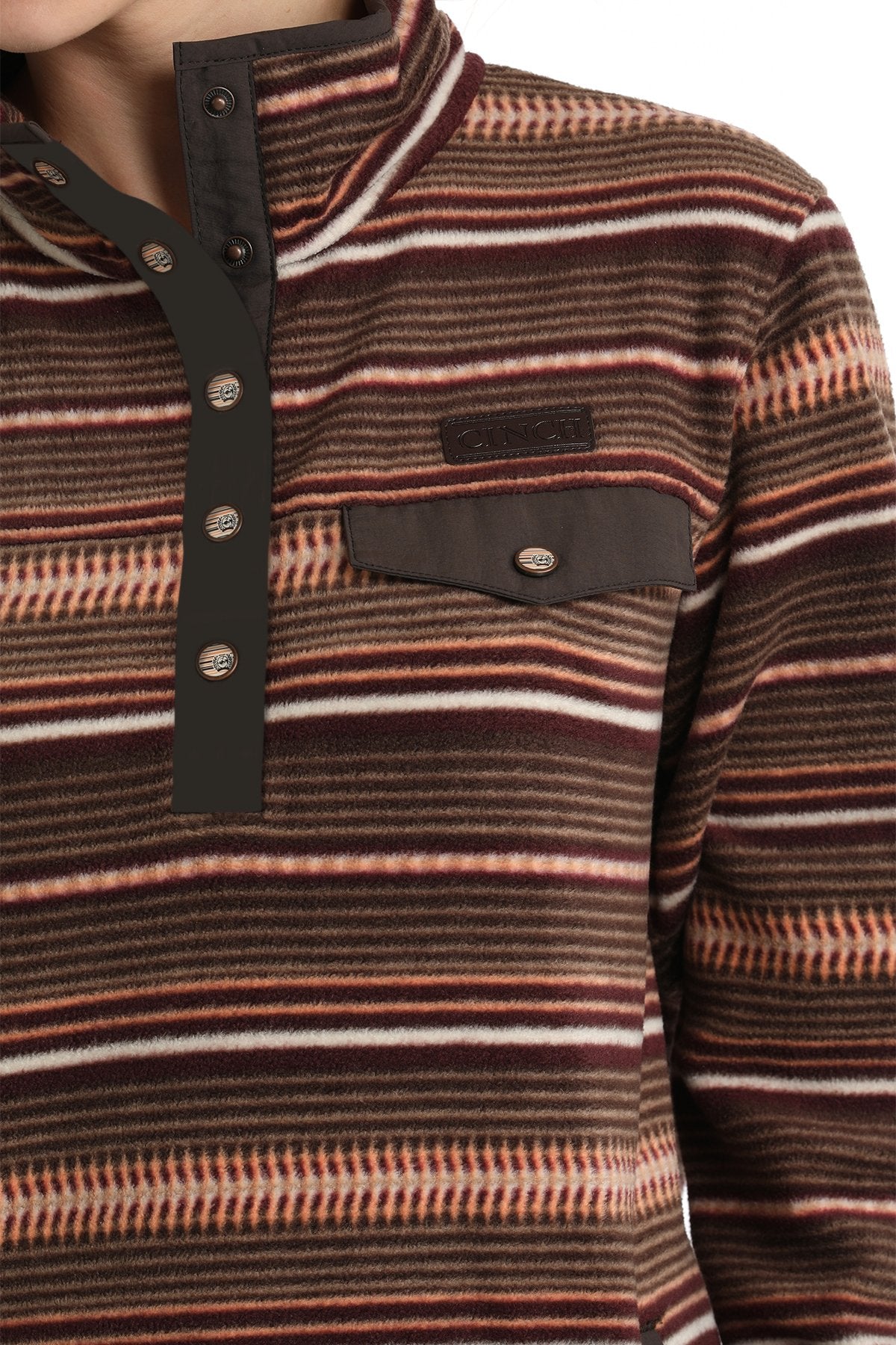 CINCH LADIES PRINT FLEECE PULLOVER - BROWN