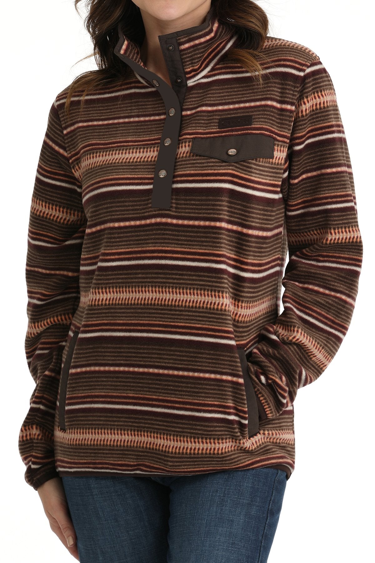 CINCH LADIES PRINT FLEECE PULLOVER - BROWN
