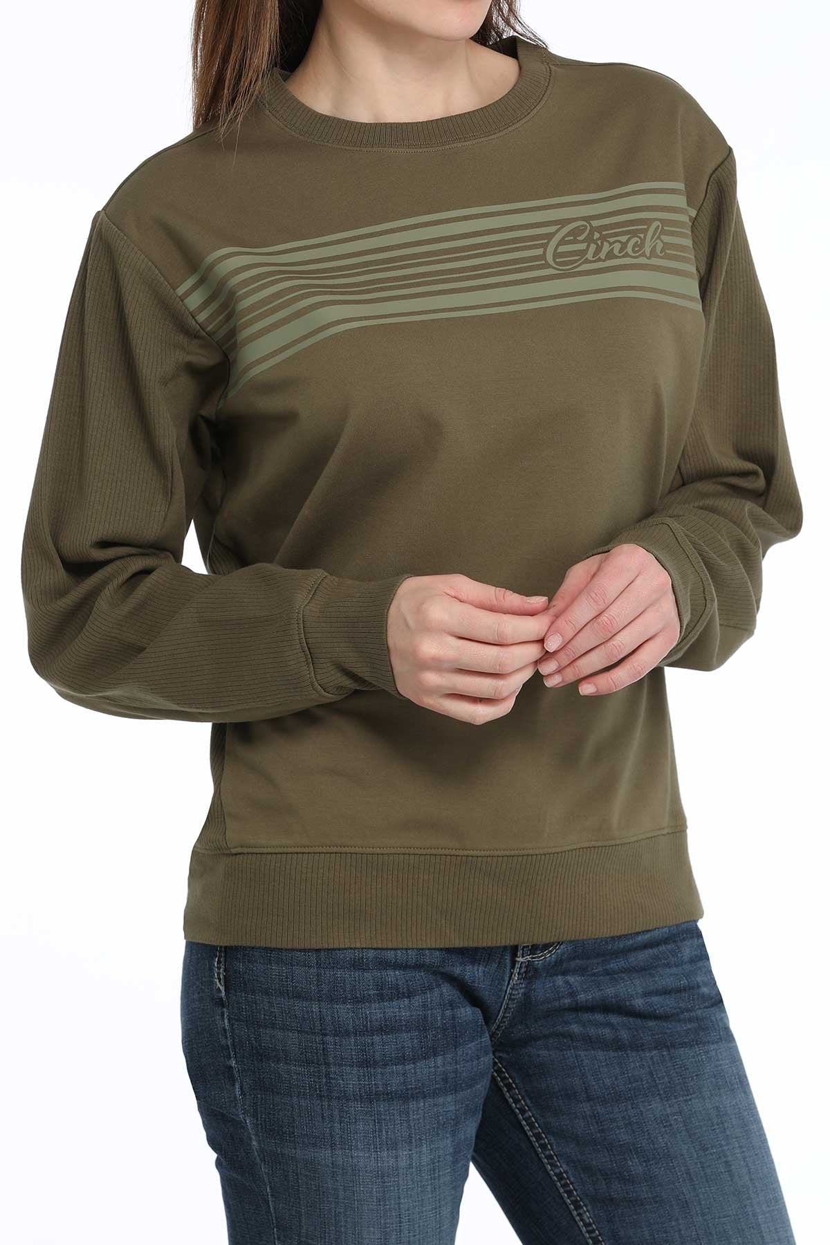 CINCH LADIES TERRY SWEATSHIRT - OLIVE