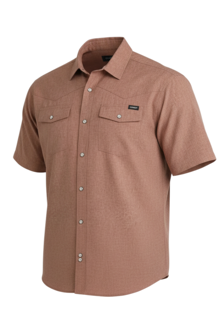CINCH MENS SHORT SLEEVE CAMP SHIRT - BROWN
