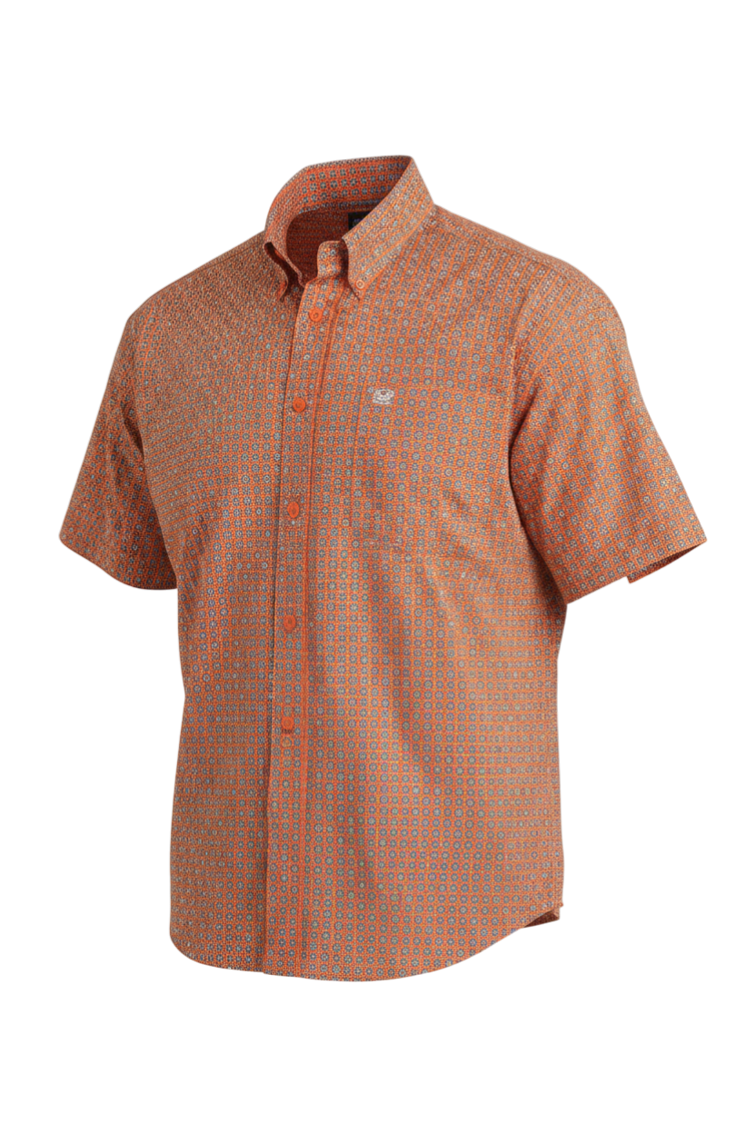 CINCH MENS SHORT SLEEVE PRINT SHIRT - ORANGE