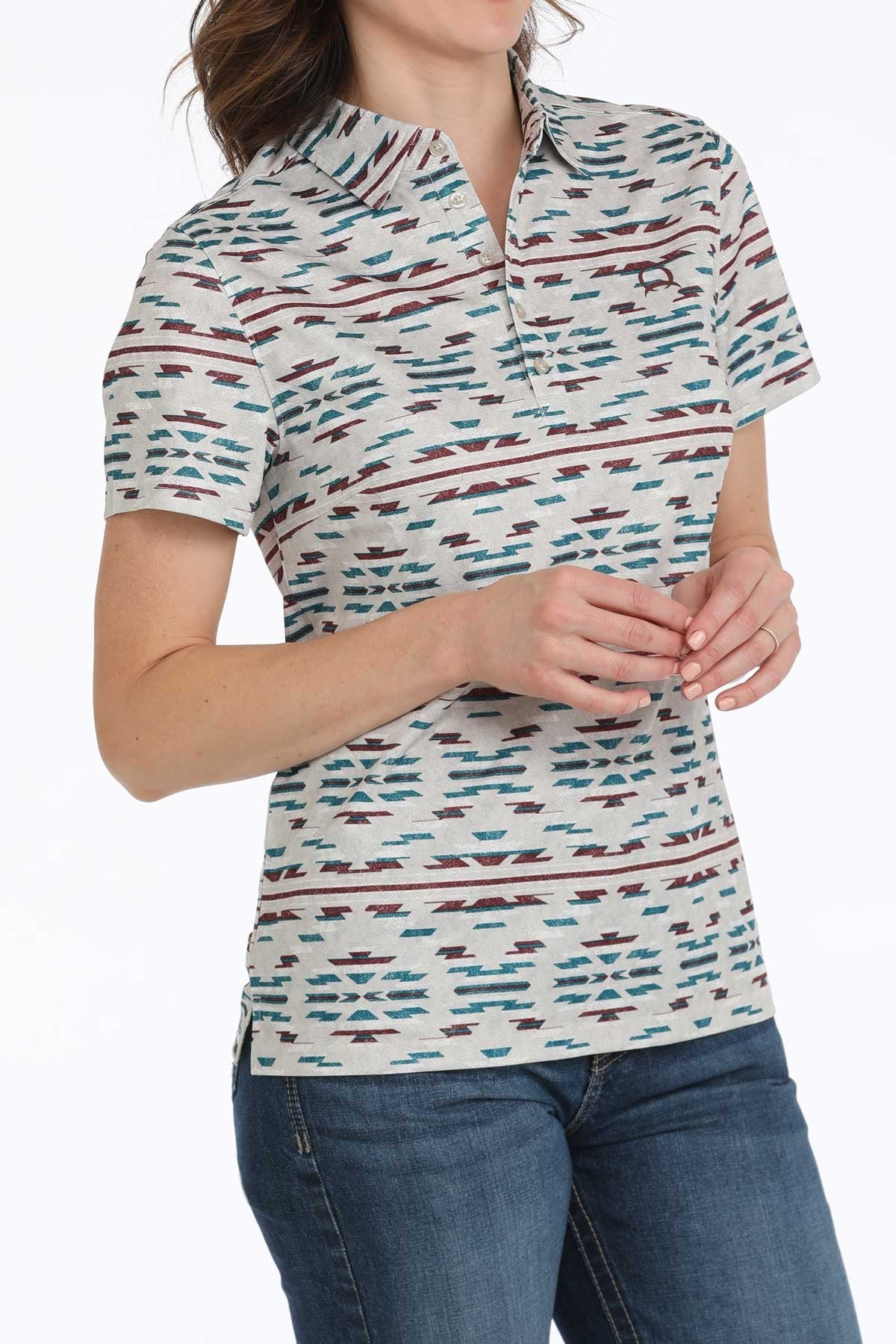 CINCH LADIES PRINT POLO SHIRT - GRAY