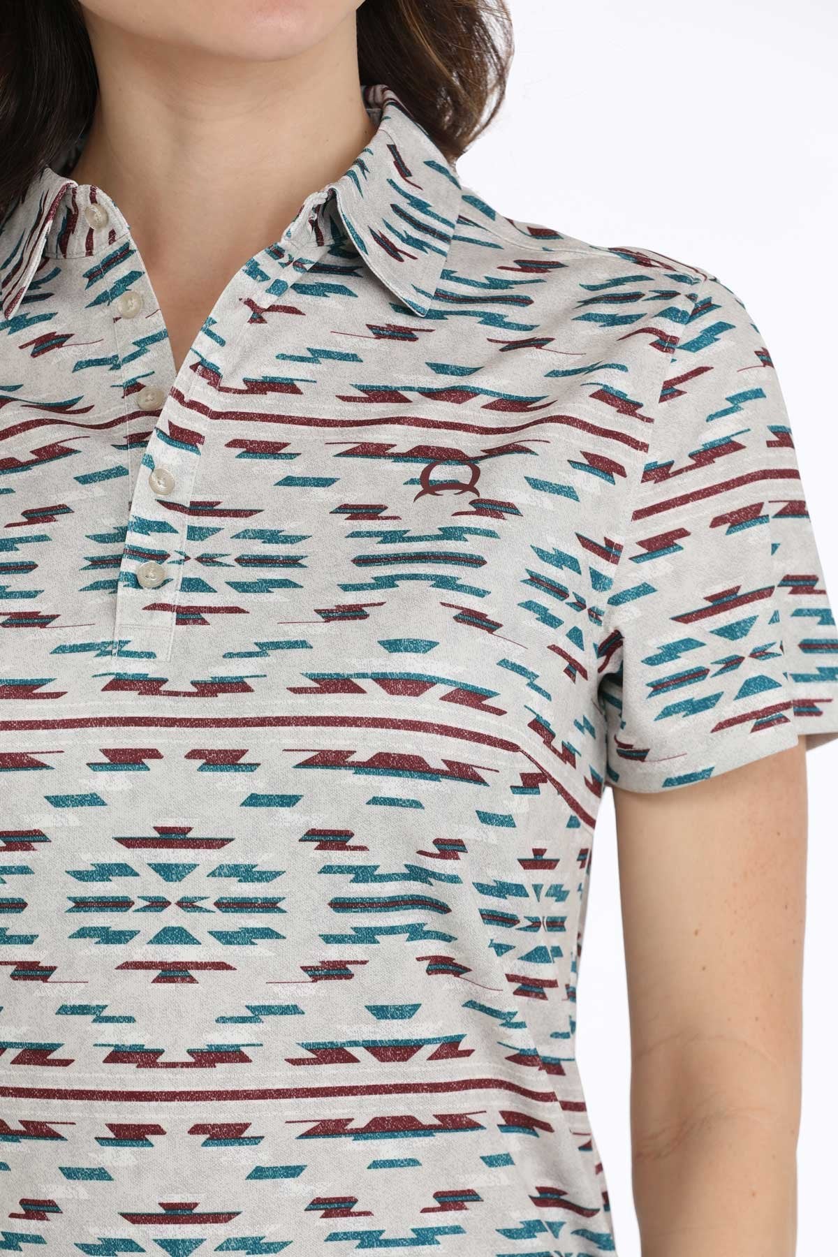 CINCH LADIES PRINT POLO SHIRT - GRAY