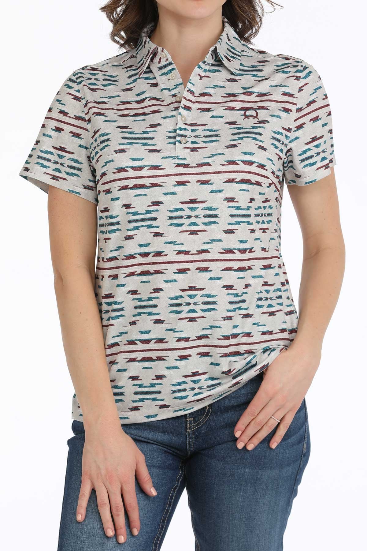 CINCH LADIES PRINT POLO SHIRT - GRAY