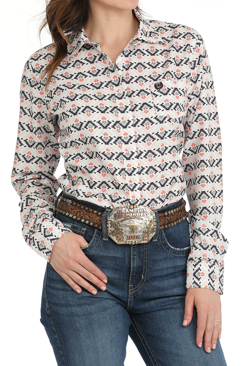 CINCH LADIES PRINT SHIRT - WHITE