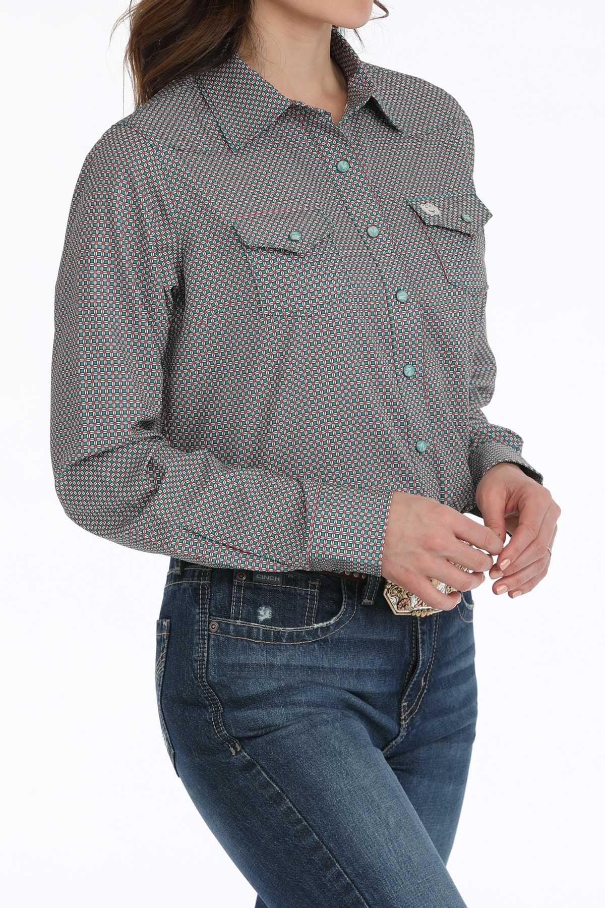CINCH LADIES SNAP FRONT PRINT SHIRT - GREEN