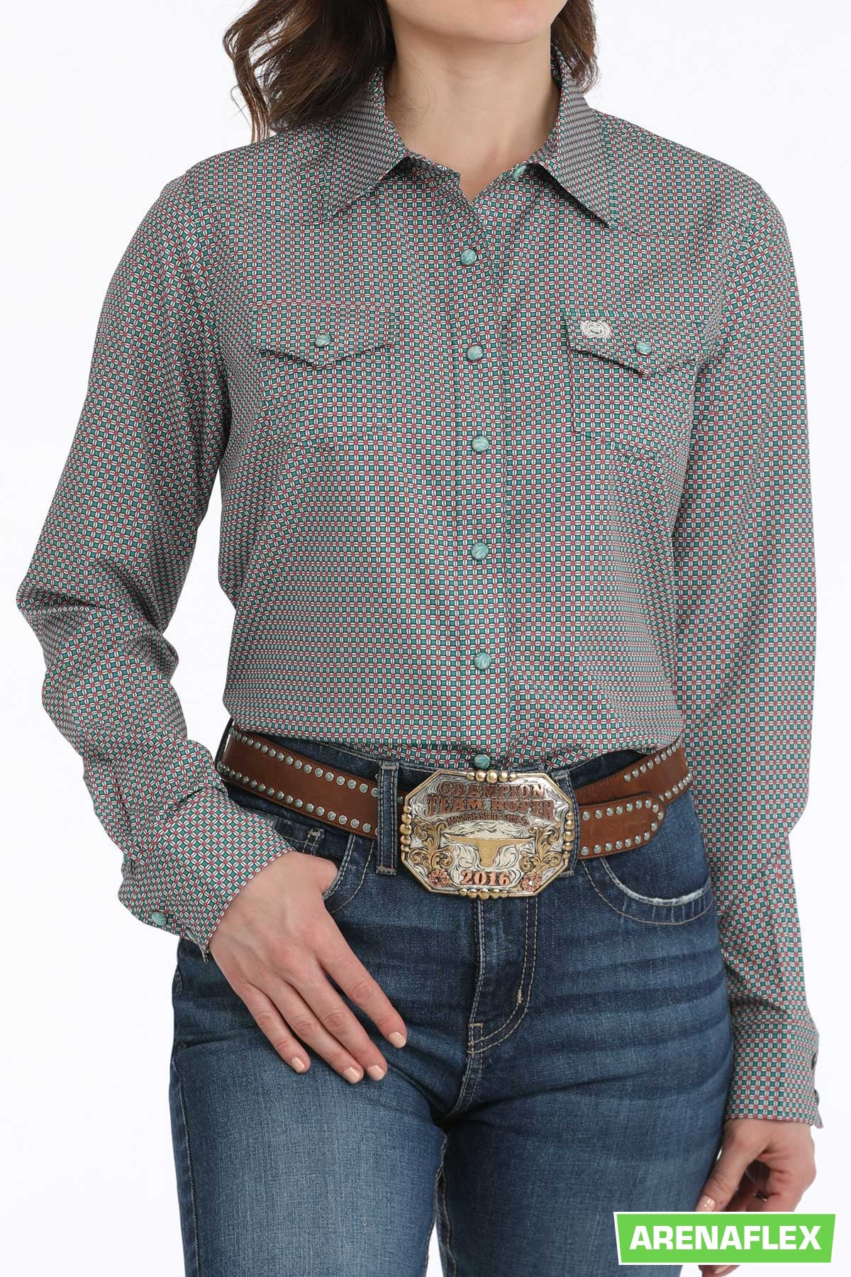 CINCH LADIES SNAP FRONT PRINT SHIRT - GREEN