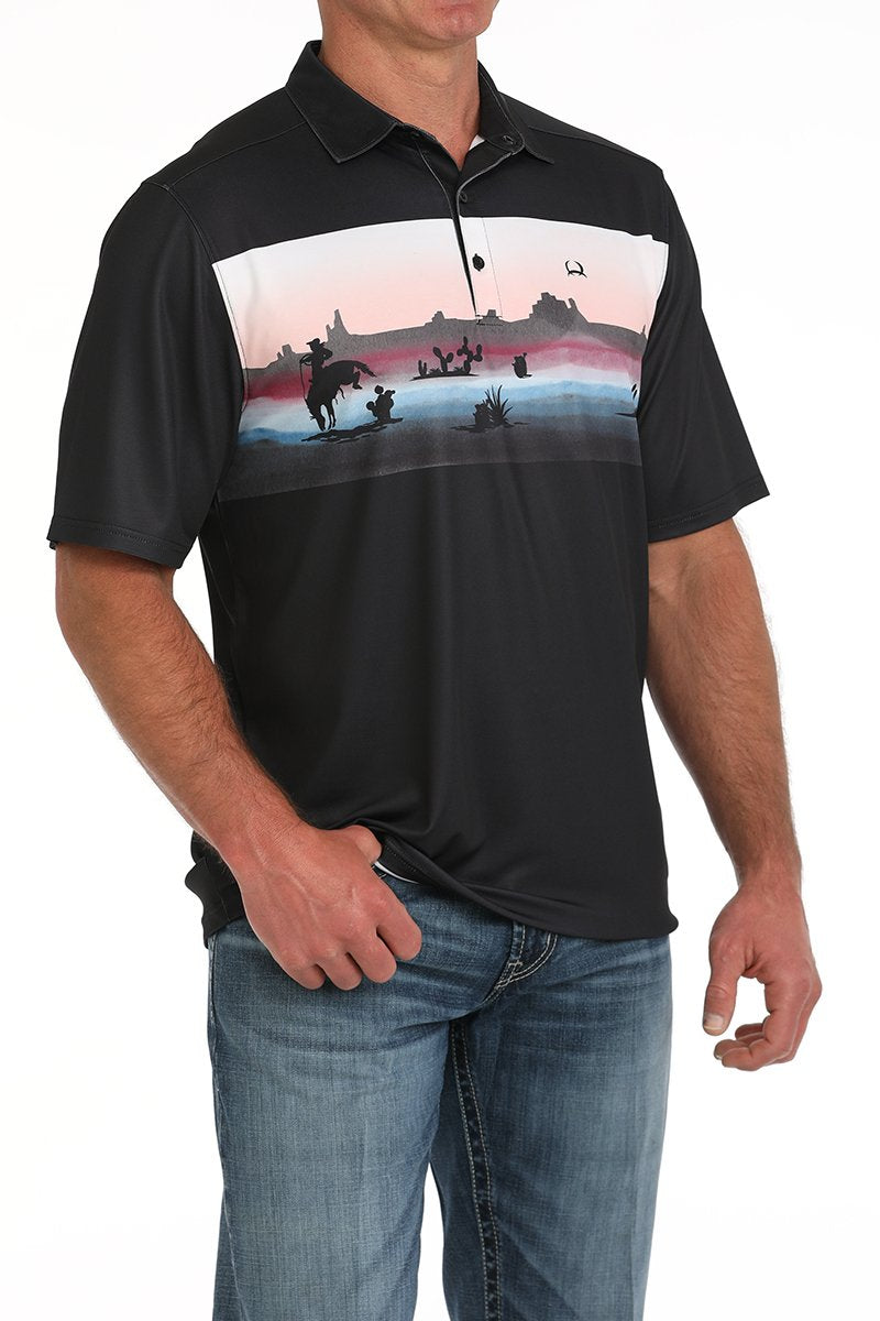 CINCH MEN'S WILD WEST POLO - BLACK