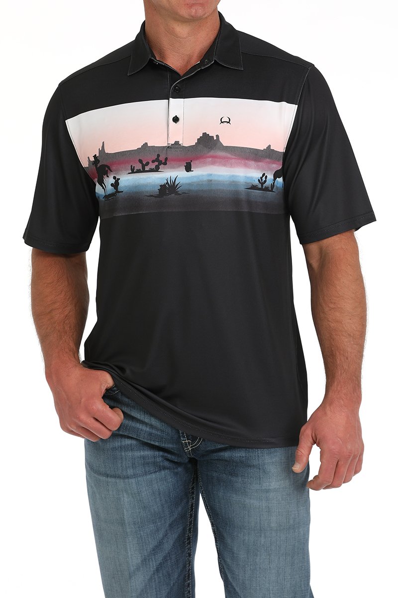 CINCH MEN'S WILD WEST POLO - BLACK
