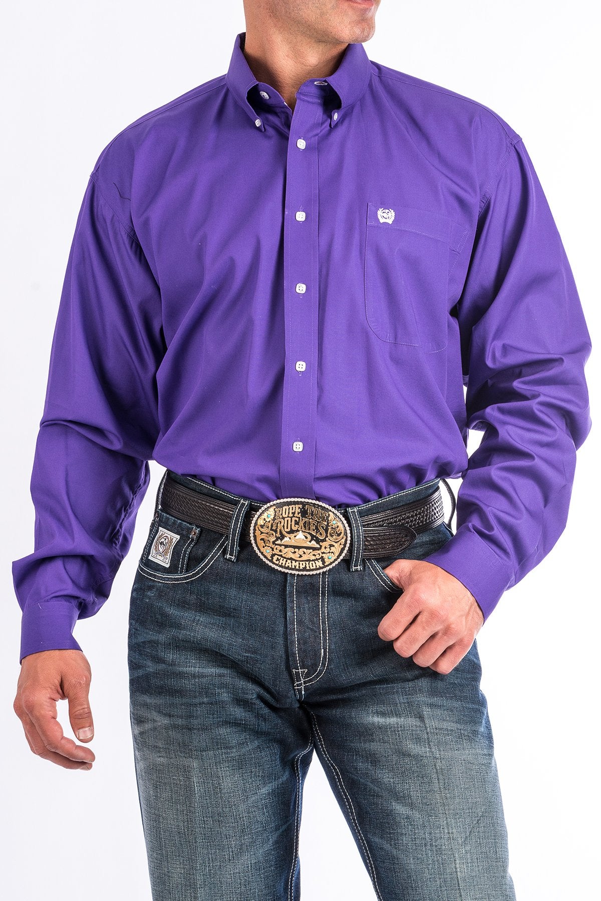 Cinch Men's Western Shirt Solid Button Down in Purple