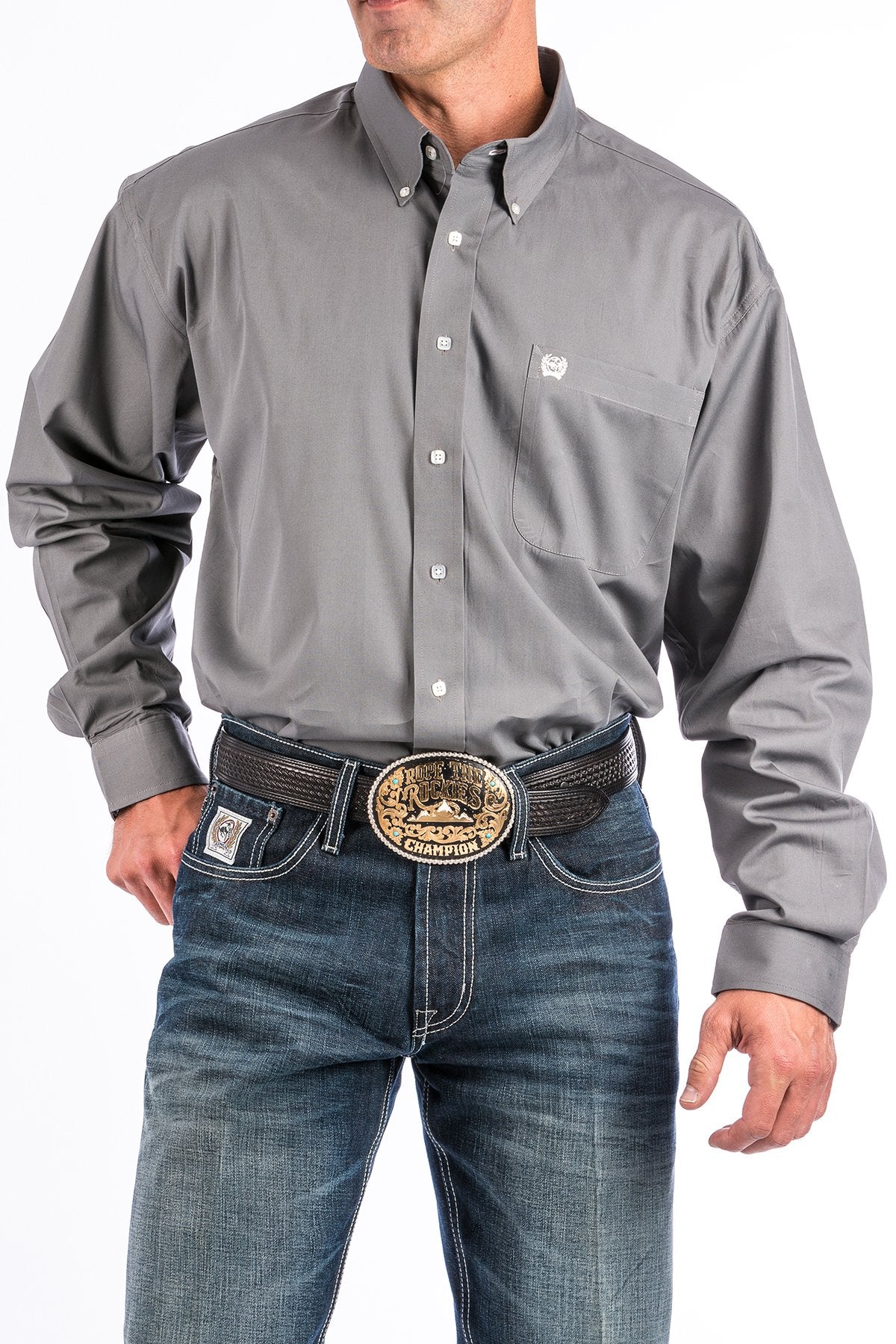 Cinch Men's Western Shirt Solid Button Down in Grey