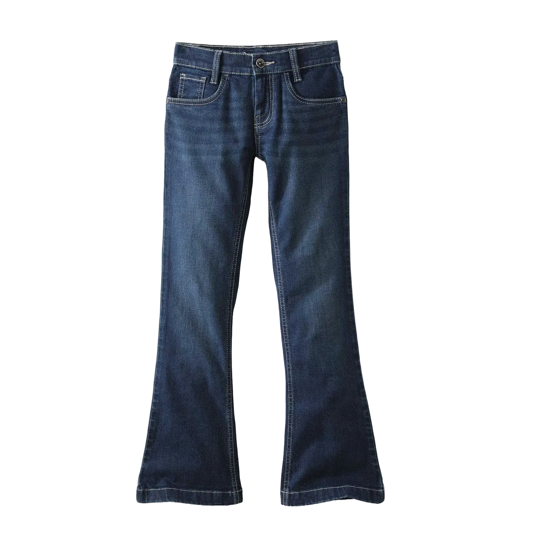 Front view of boy's dark denim jeans on a transparent background