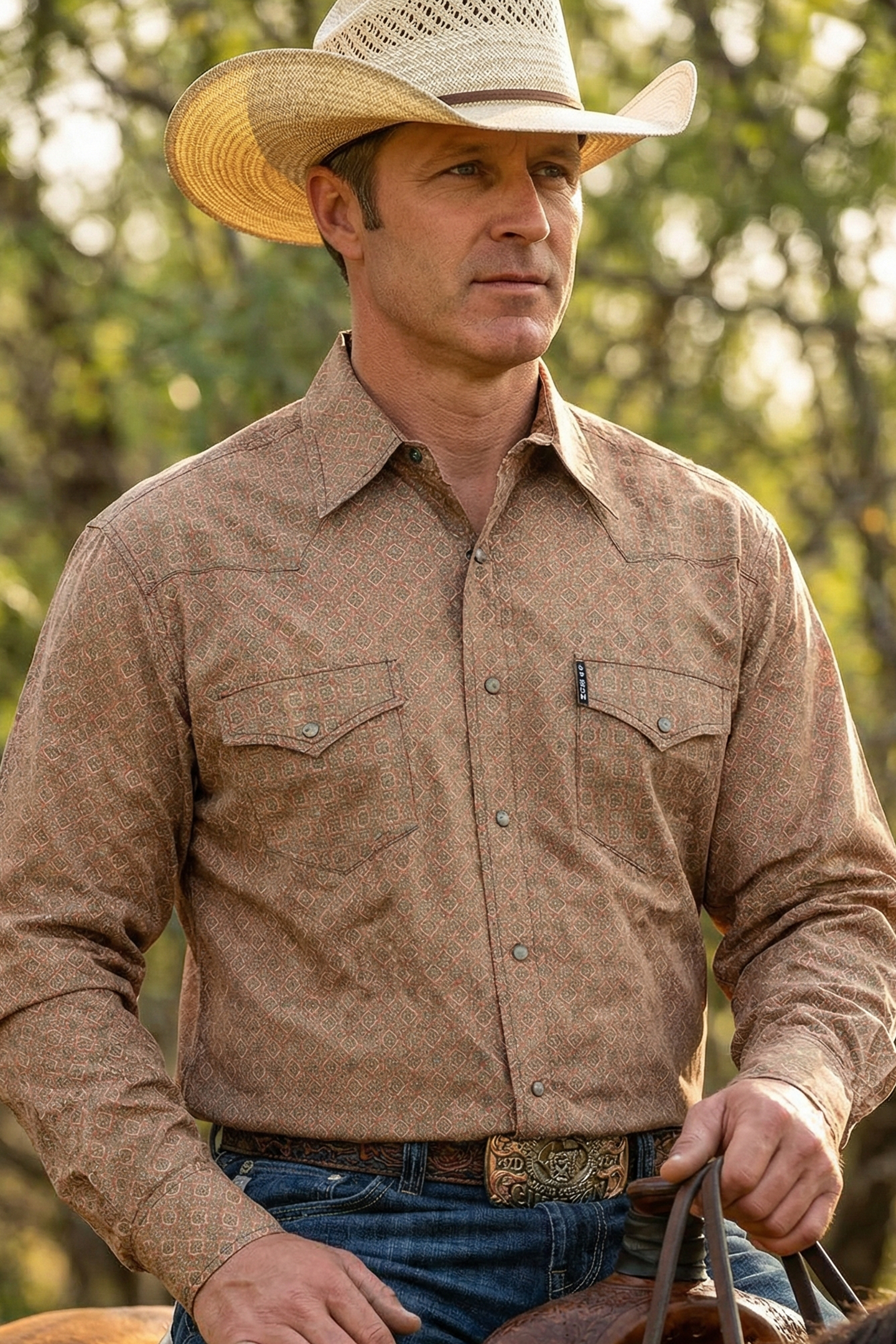 CINCH MENS LONG SLEEVE PRINT WESTERN SHIRT - ORANGE