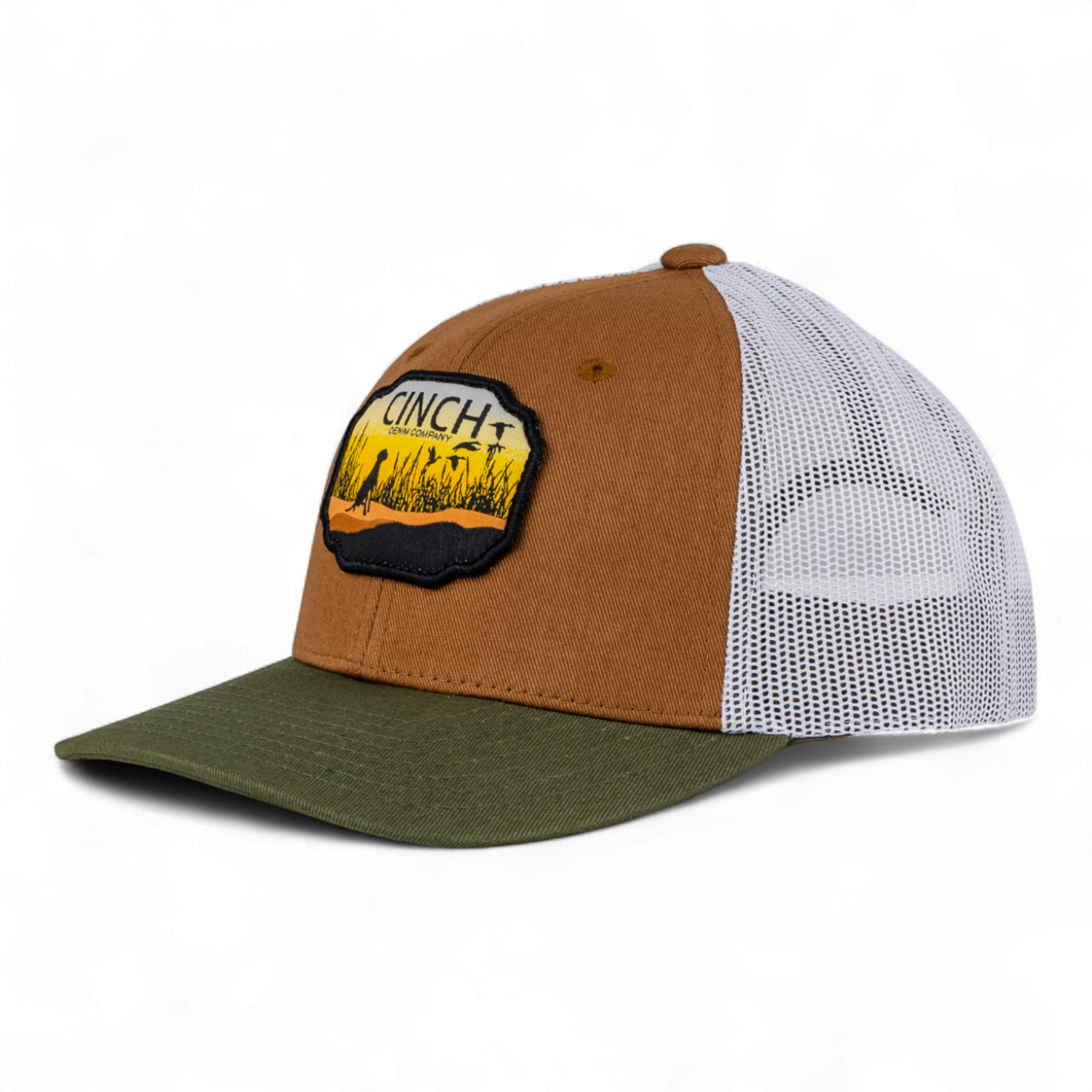 Multicolored cap with a patch on a white background