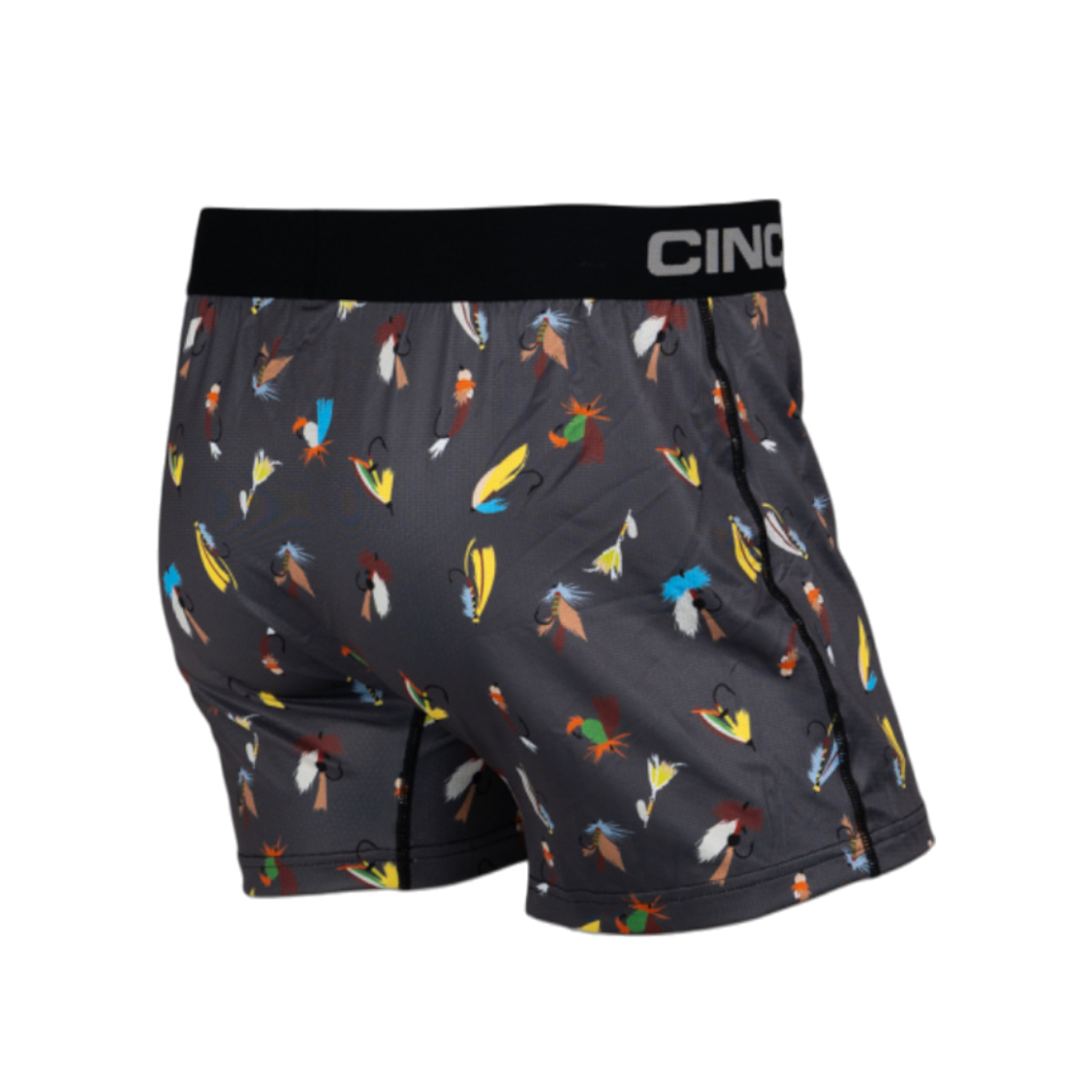Back view of men's Cinch gray underwear with a black waistband and an all-over fly pattern
