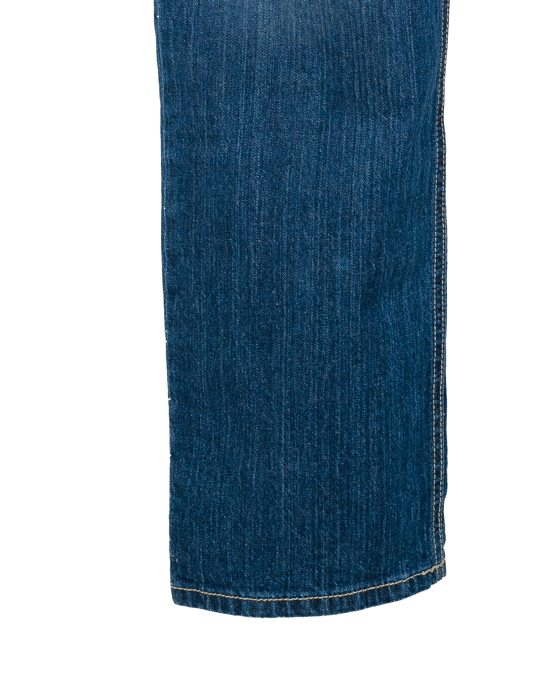 Close-up of blue denim fabric on a white background