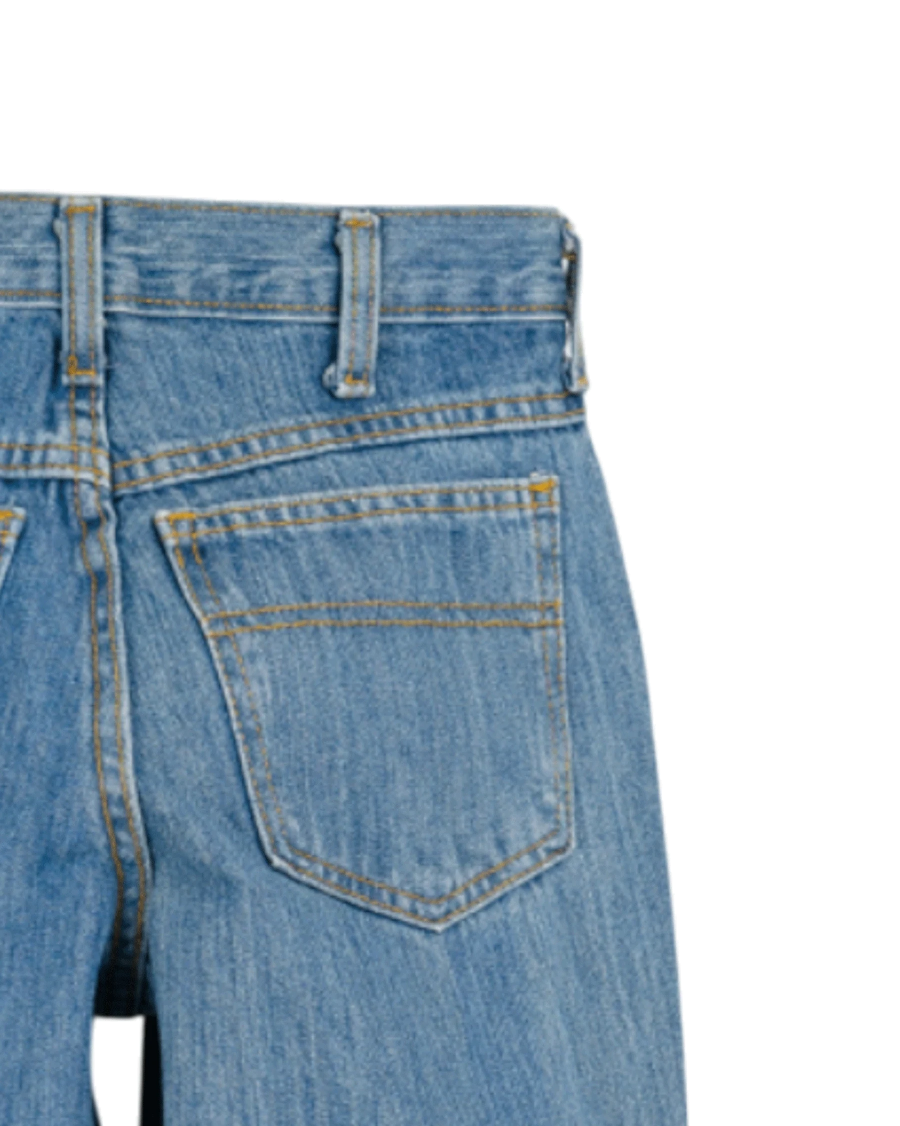 Close-up of blue jeans with a pocket on a white background