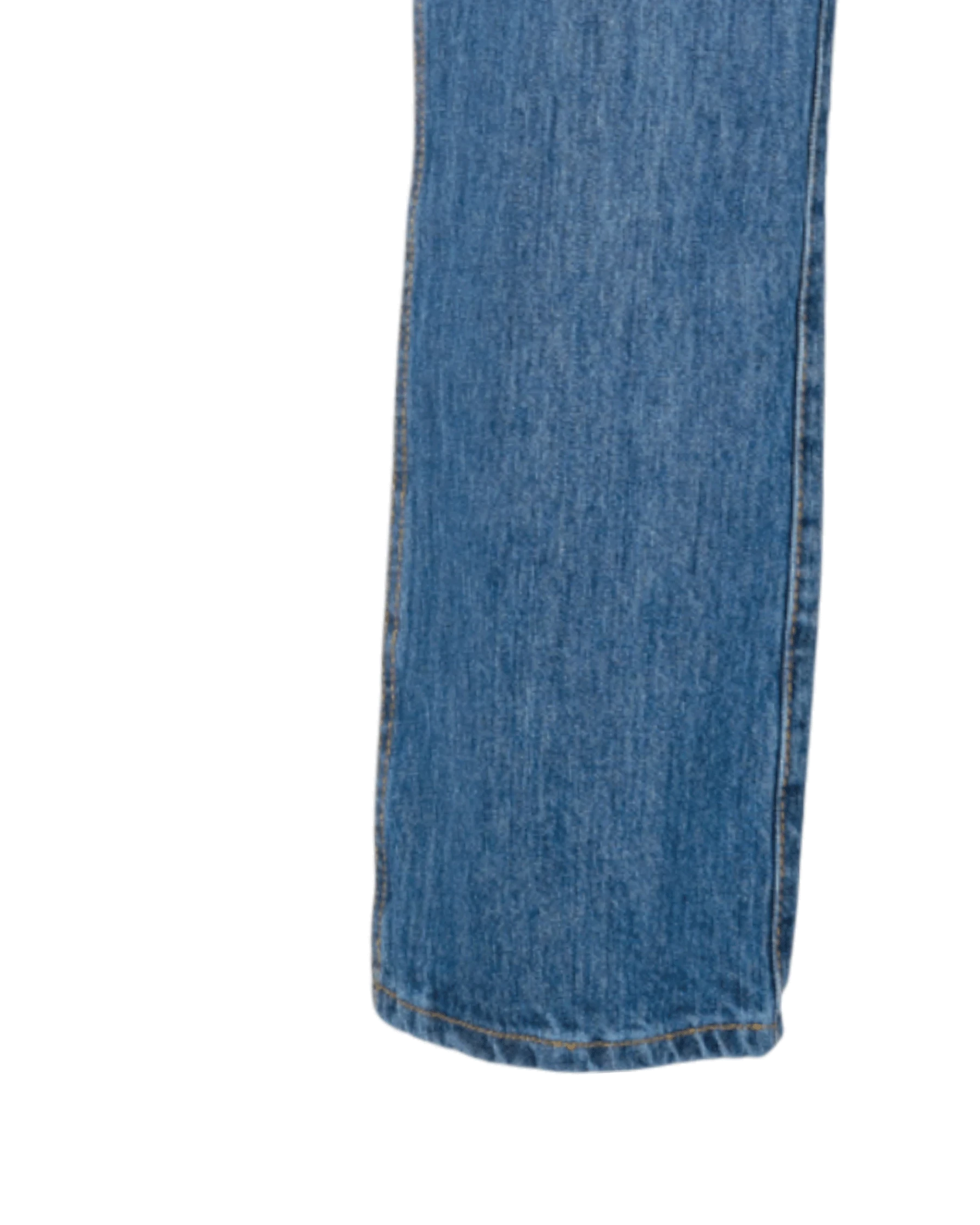 Close-up of blue denim fabric on a white background
