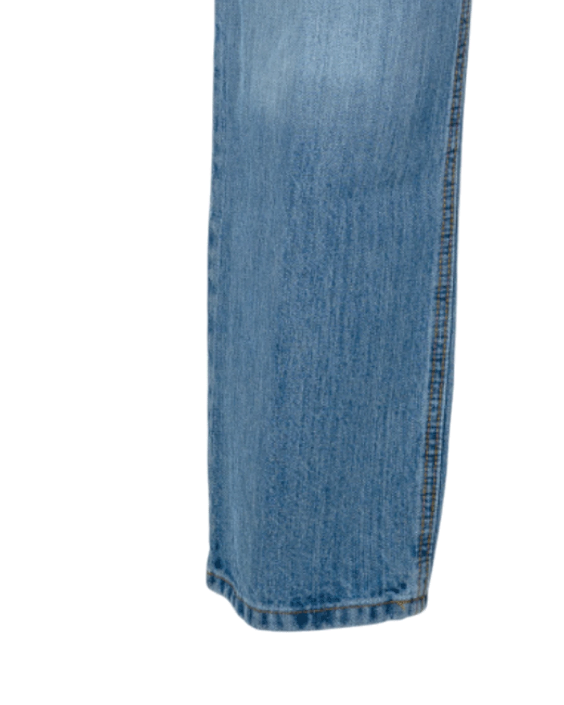 Close-up of blue denim fabric on a white background