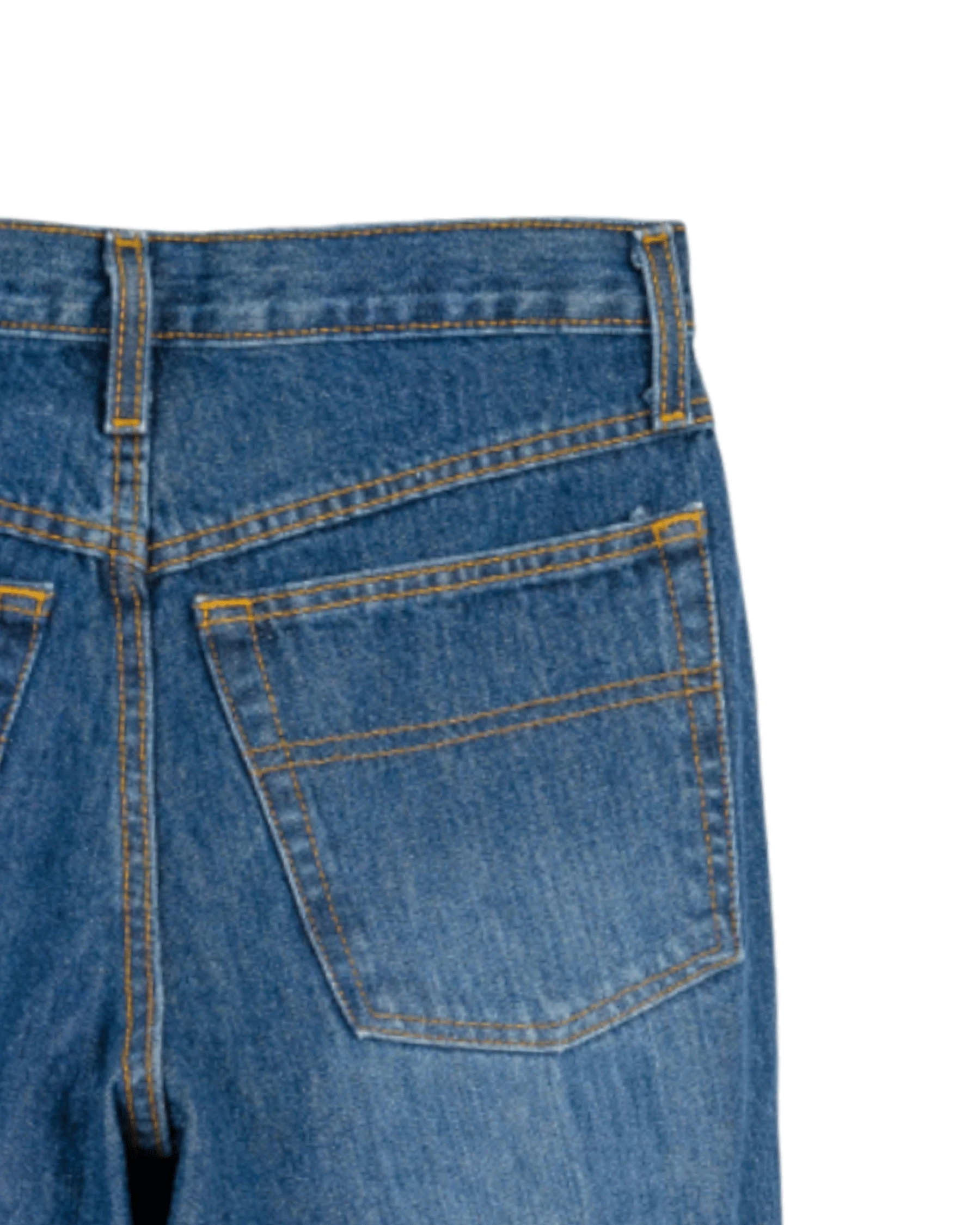 Close-up of blue jeans with a pocket on a white background