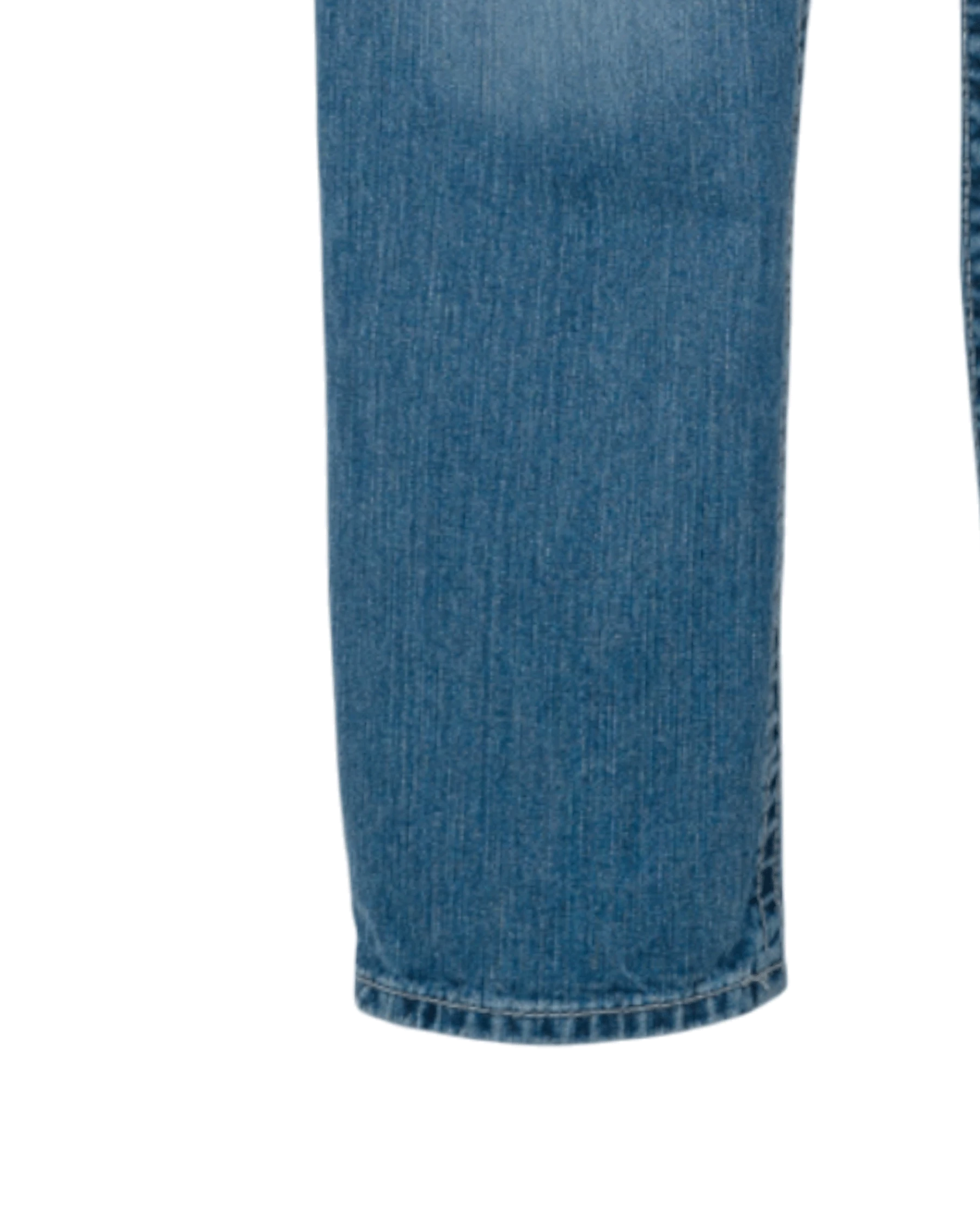 Close-up of blue denim fabric on a white background