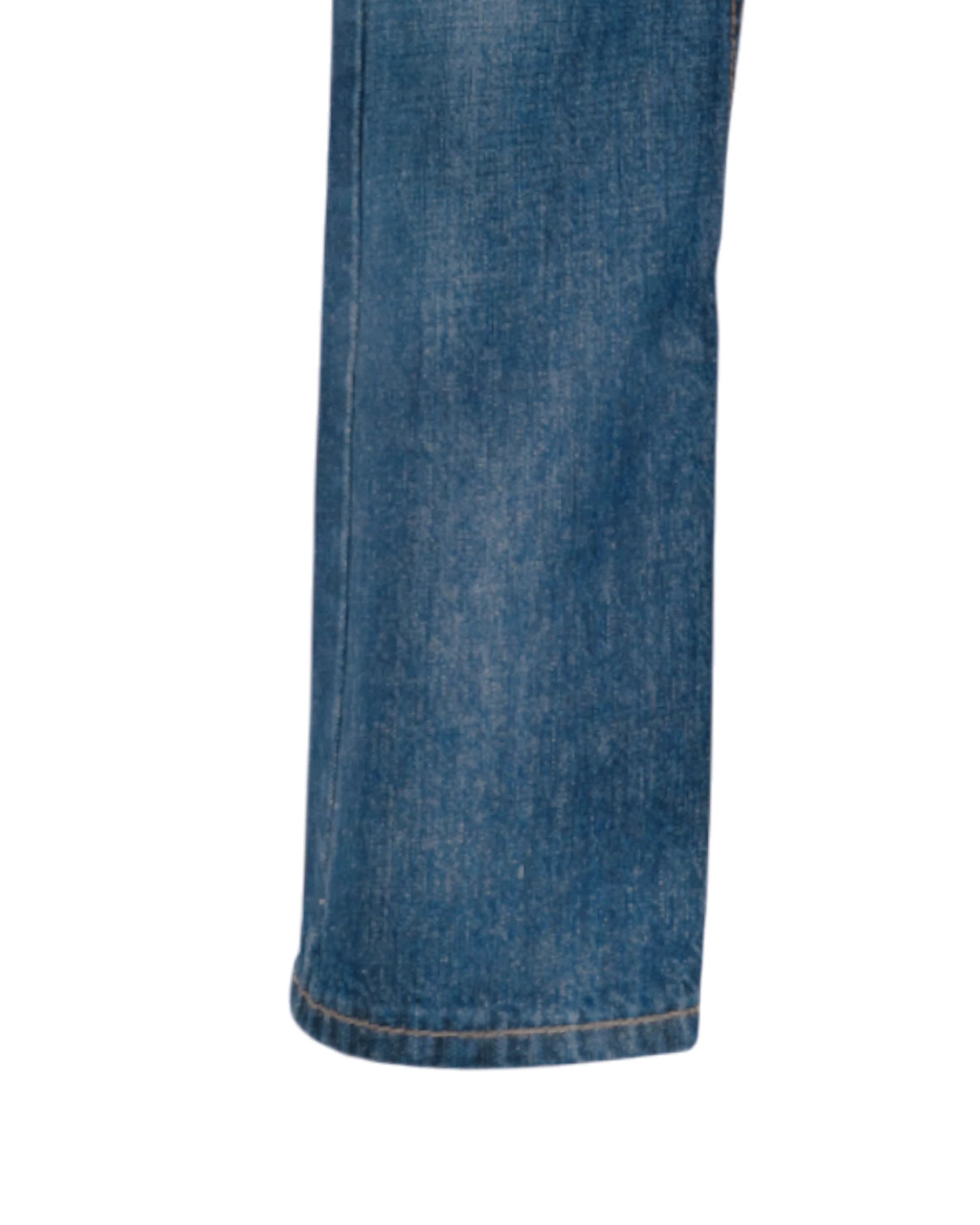 Close-up of blue denim jeans on a white background