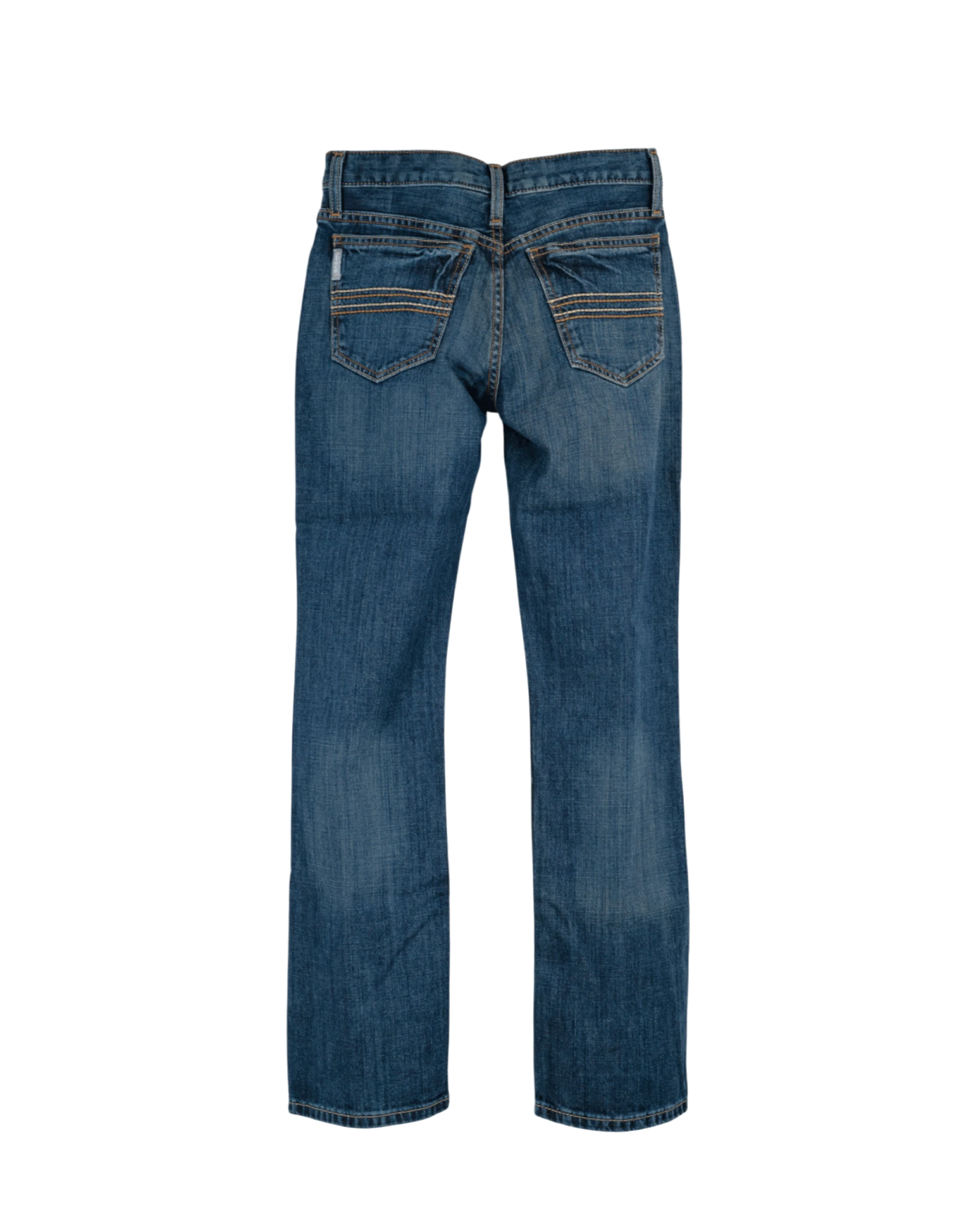 Back view of a pair of blue jeans on a transparent background