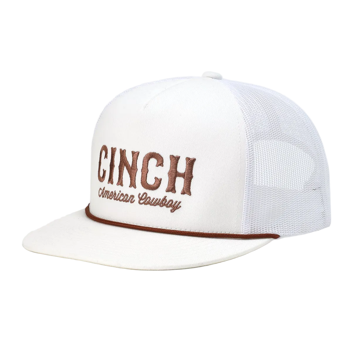 White cap with 'Cinch American Cowboy' text on a white background