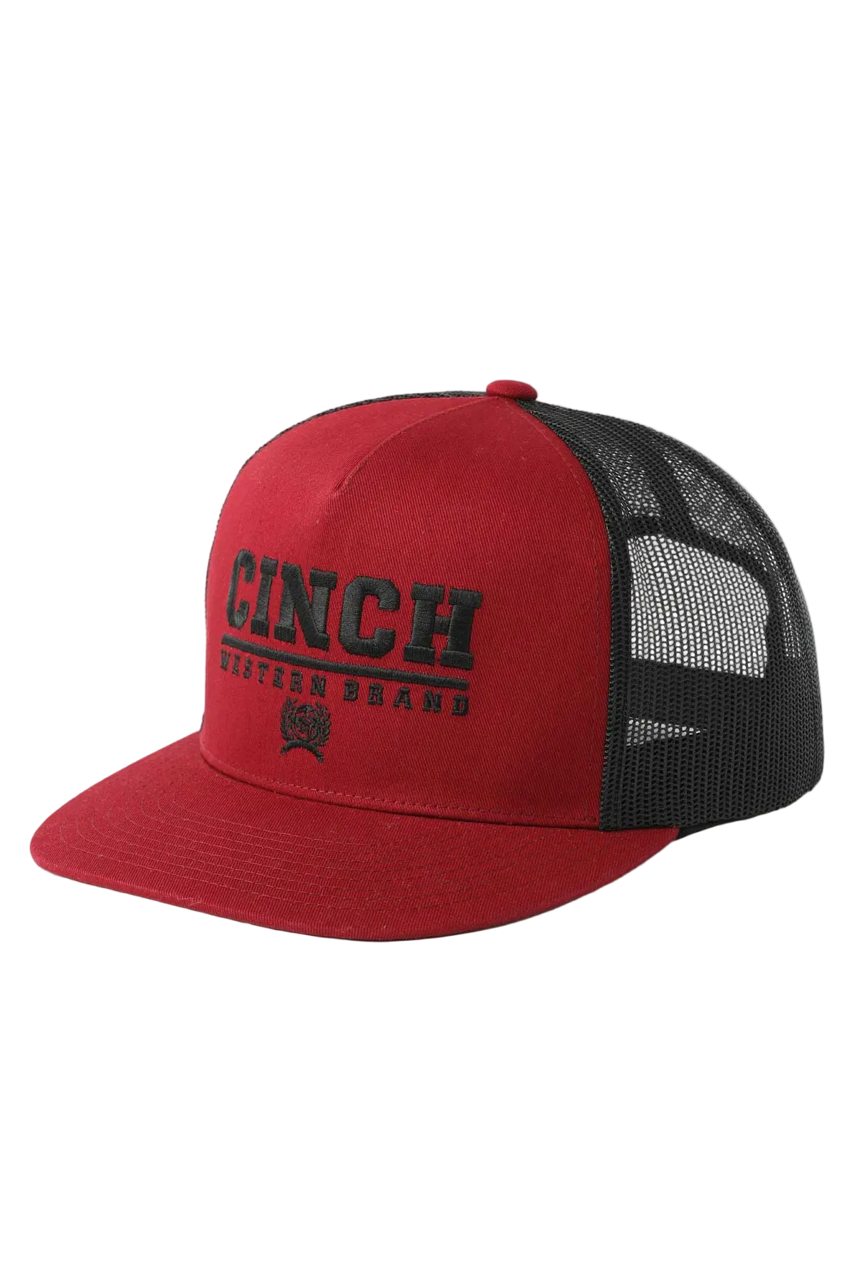Red and black cap with 'Cinch' branding on a white background