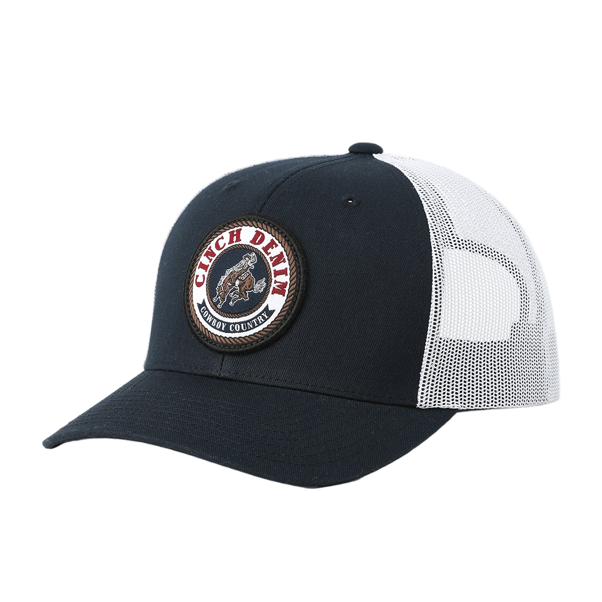 Black and white cap with a logo on a white background