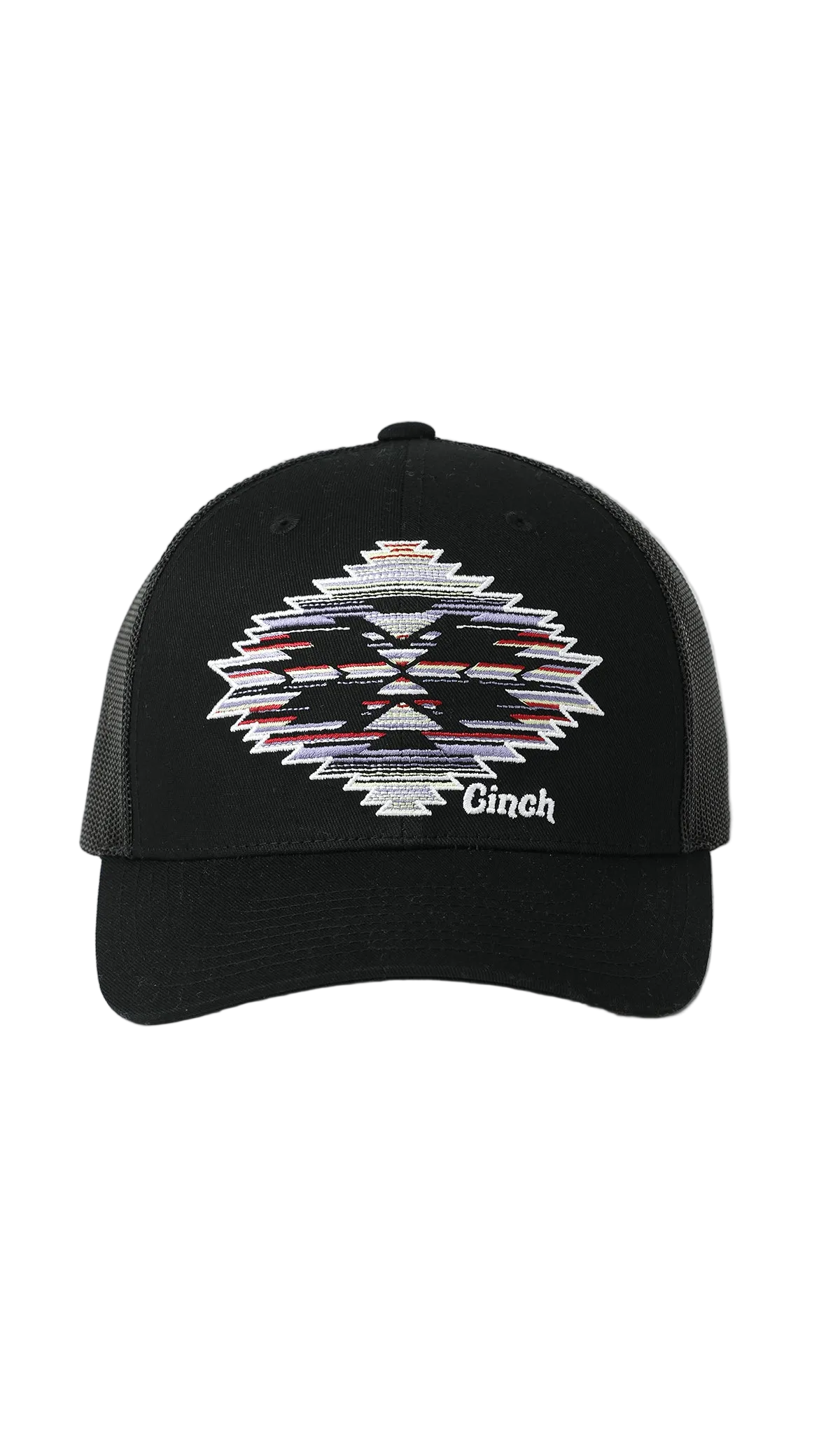 Black cap with geometric pattern and 'Ginch' branding on a white background