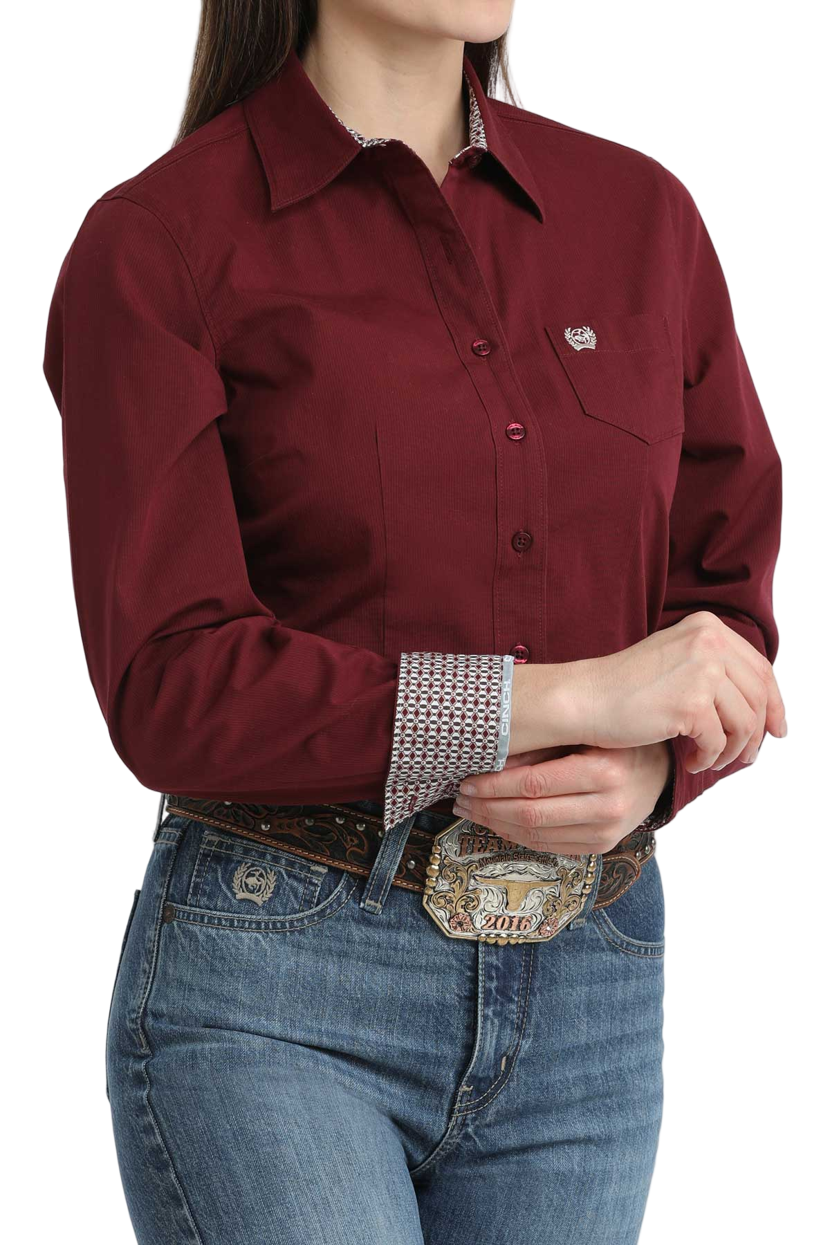 CINCH WOMENS STRIPE SHIRT - BURGUNDY