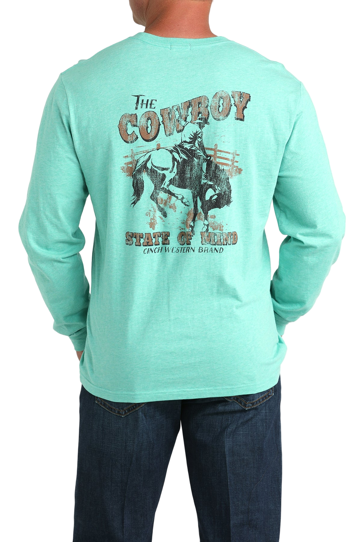 CINCH MEN'S LONG SLEEVE GRAPHIC T-SHIRT - TURQUOISE