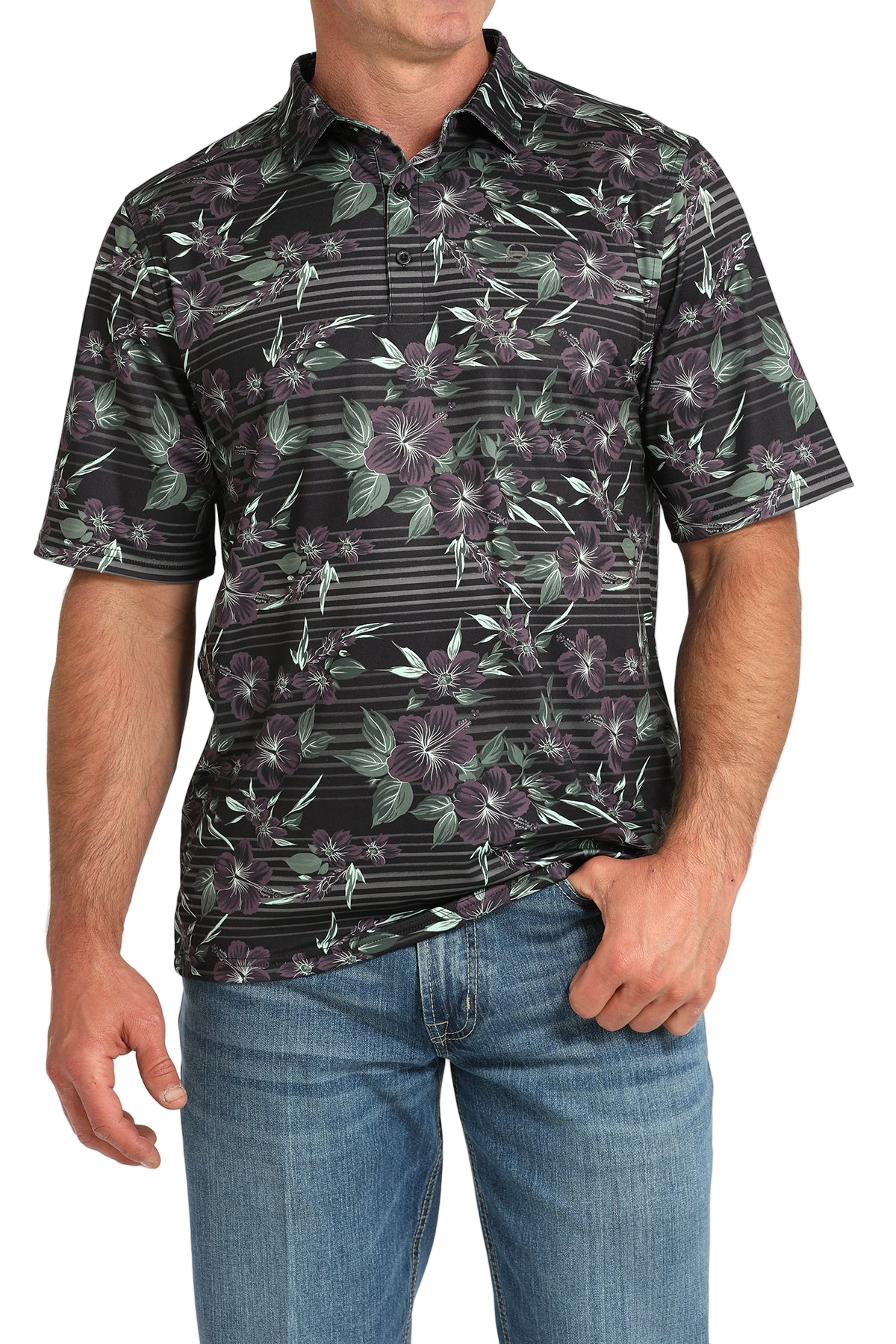 CINCH MEN'S HAWIIAN ARENAFLEX POLO SHIRT - BLACK