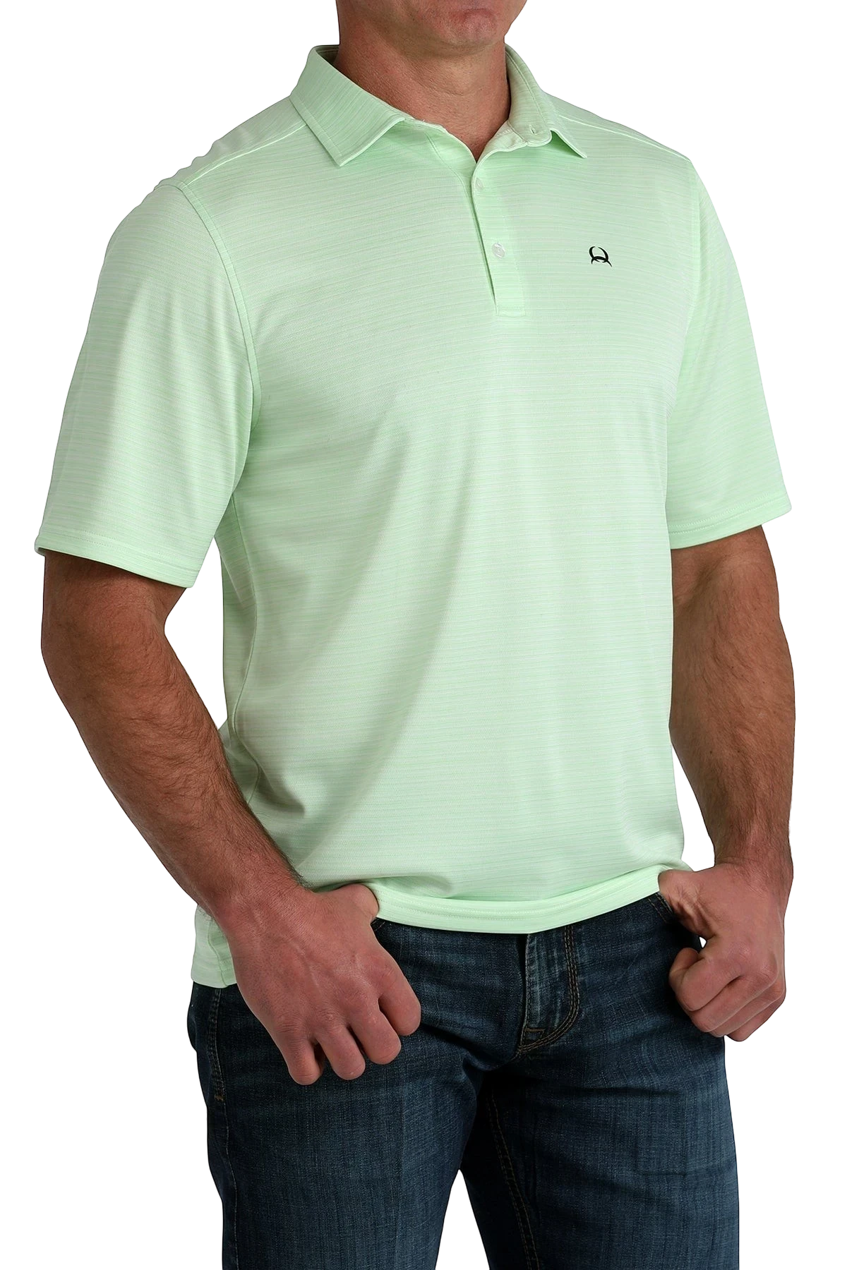 Go West Supply Men's light green short sleeve polo shirt with subtle texture and CINCH logo.