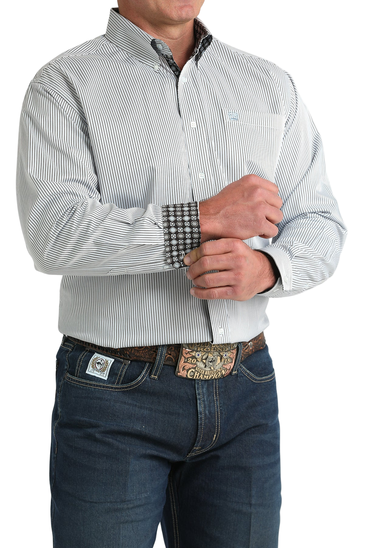 CINCH MEN'S STRIPE SHIRT - WHITE**FINAL SALE**