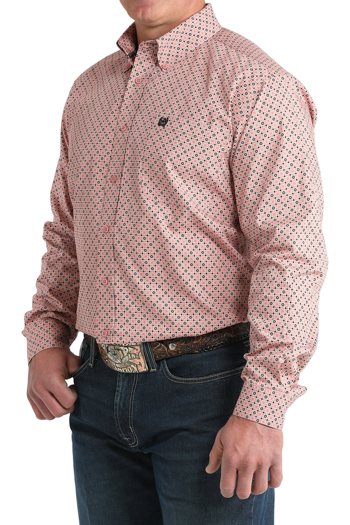CINCH MEN'S PRINT SHIRT - PINK**FINAL SALE**
