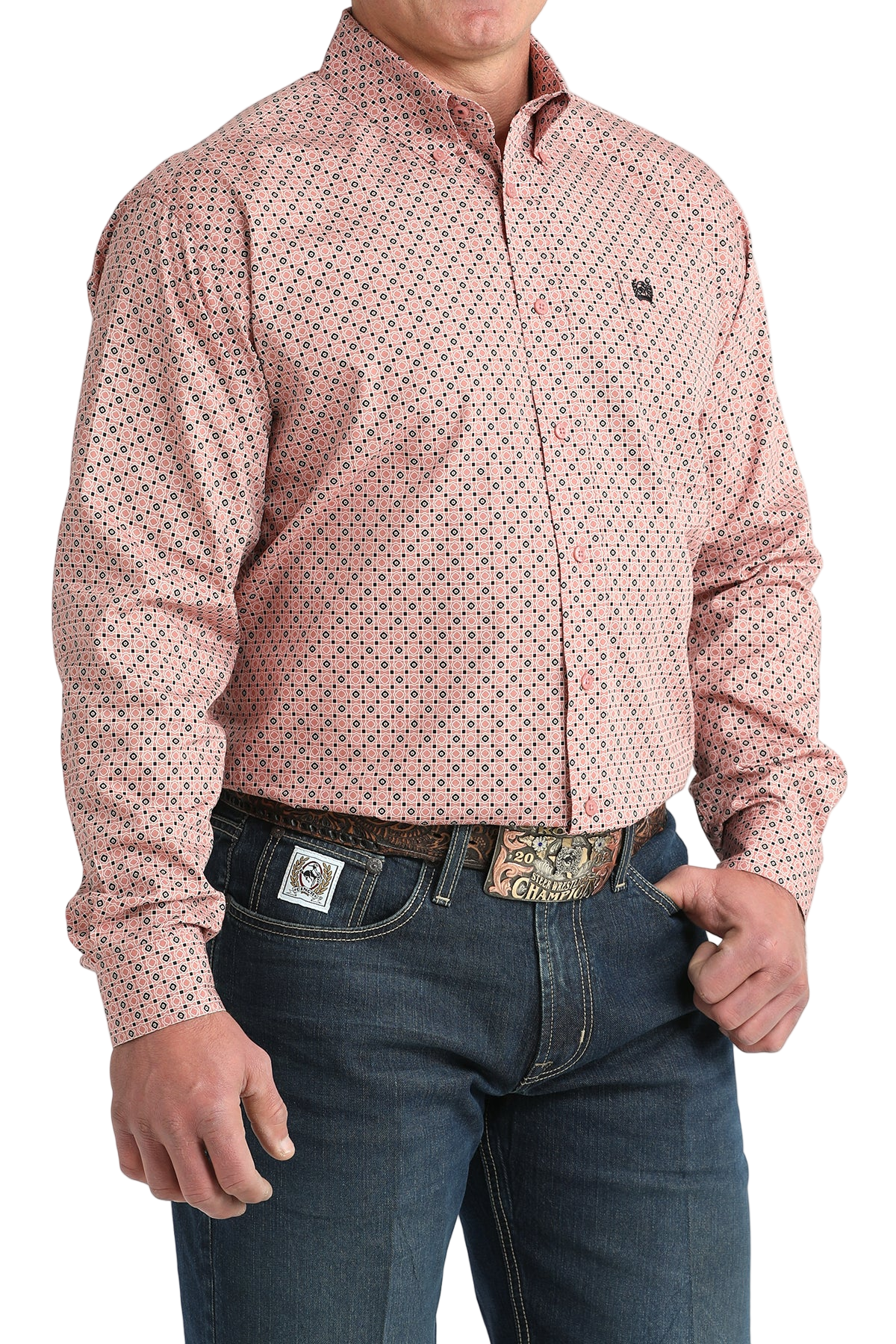 CINCH MEN'S PRINT SHIRT - PINK**FINAL SALE**