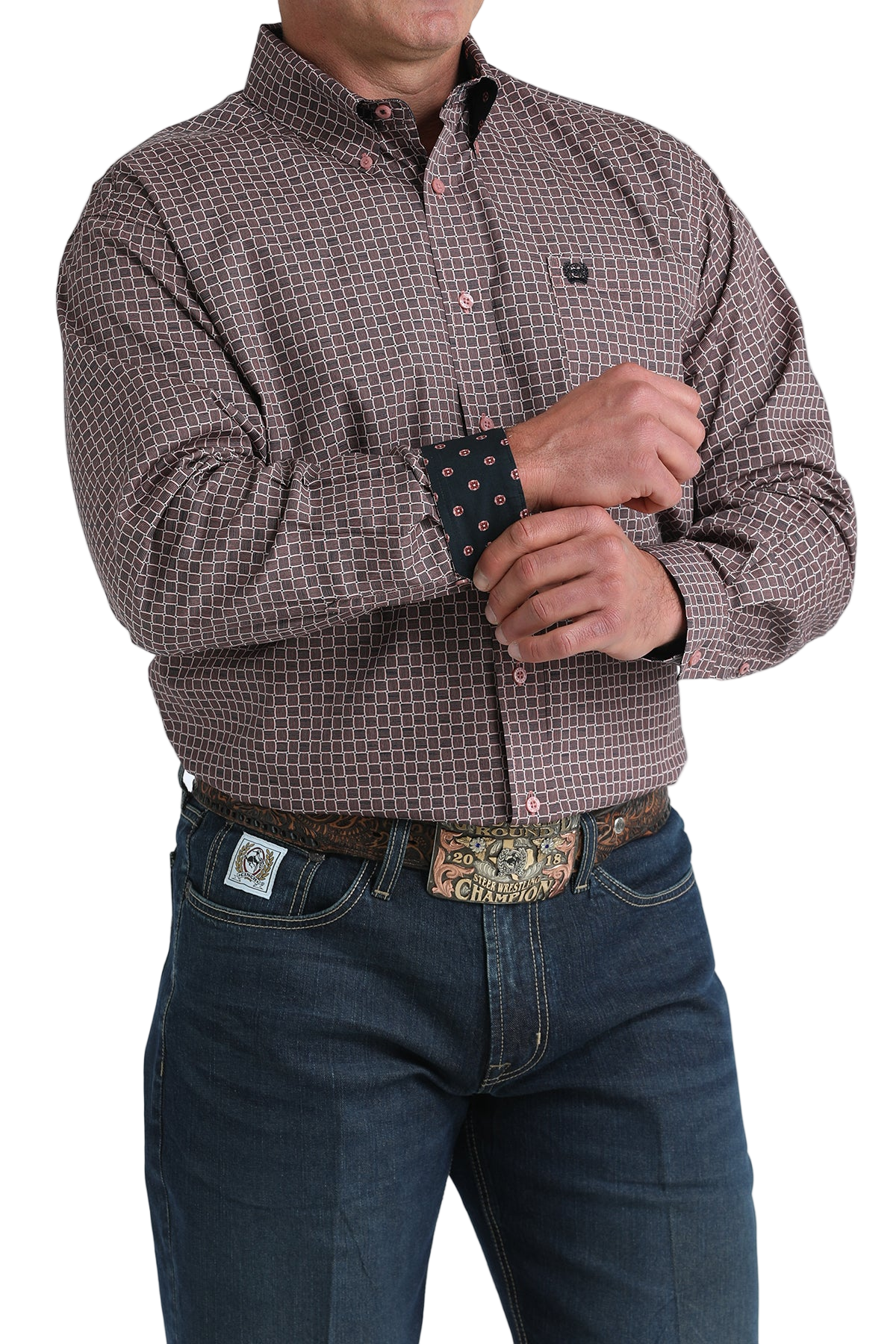 CINCH MEN'S PRINT SHIRT - PINK**FINAL SALE**