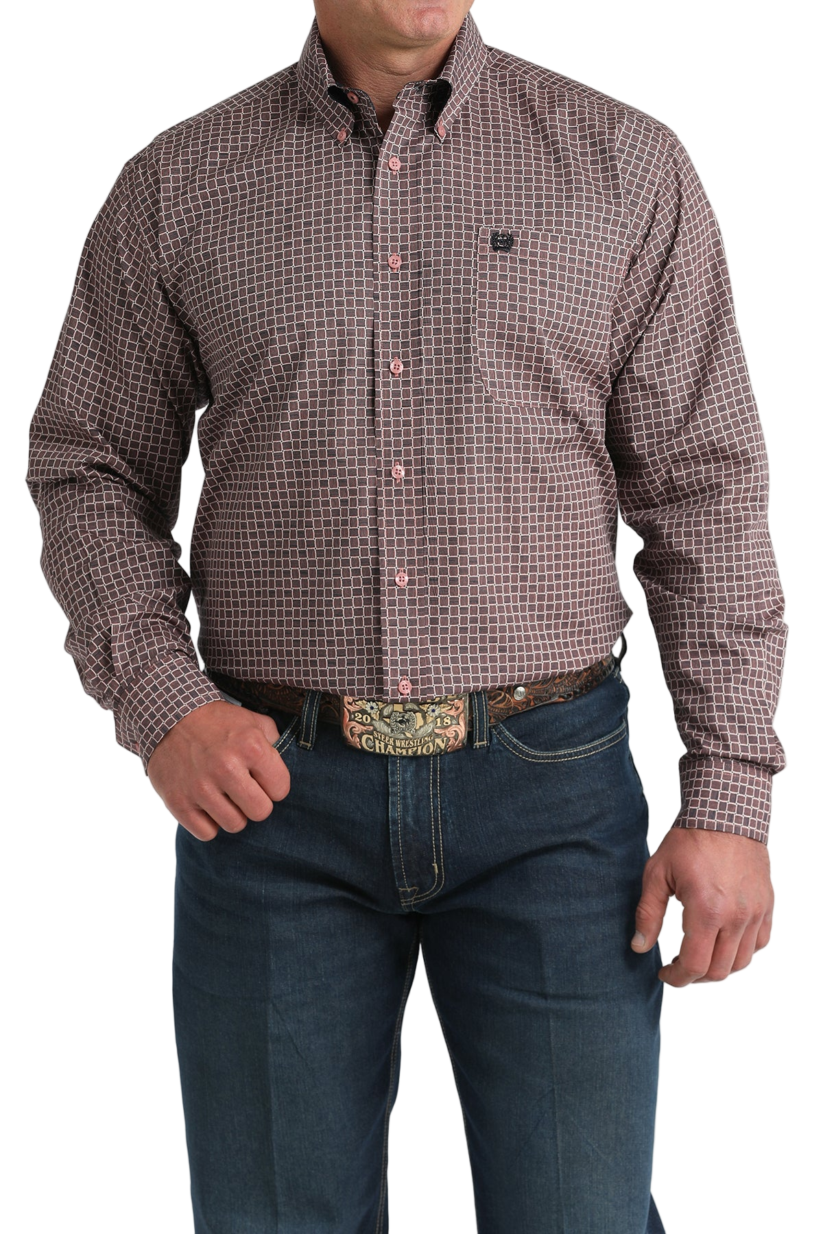 CINCH MEN'S PRINT SHIRT - PINK**FINAL SALE**