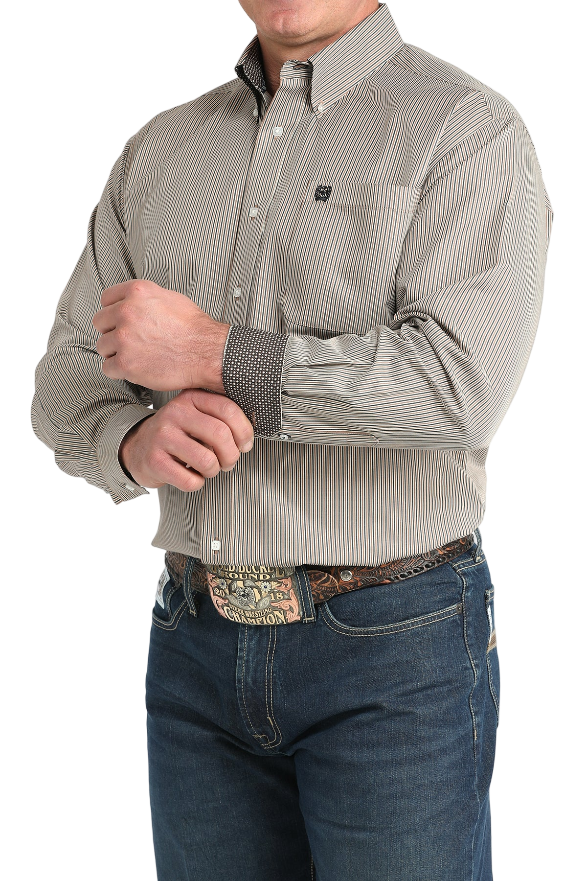 CINCH MEN'S STRIPE SHIRT - BROWN**FINAL SALE**
