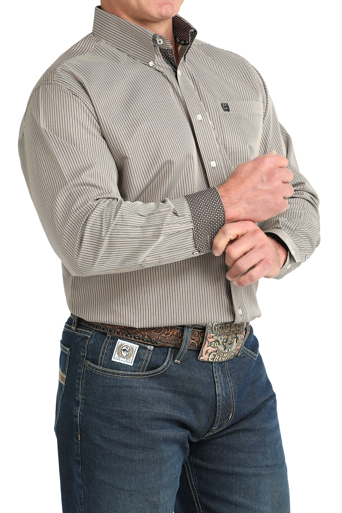 CINCH MEN'S STRIPE SHIRT - BROWN**FINAL SALE**