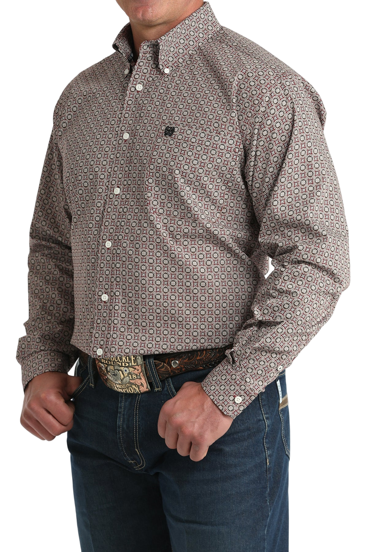 CINCH MEN'S PRINT SHIRT - BURGUNDY**FINAL SALE**