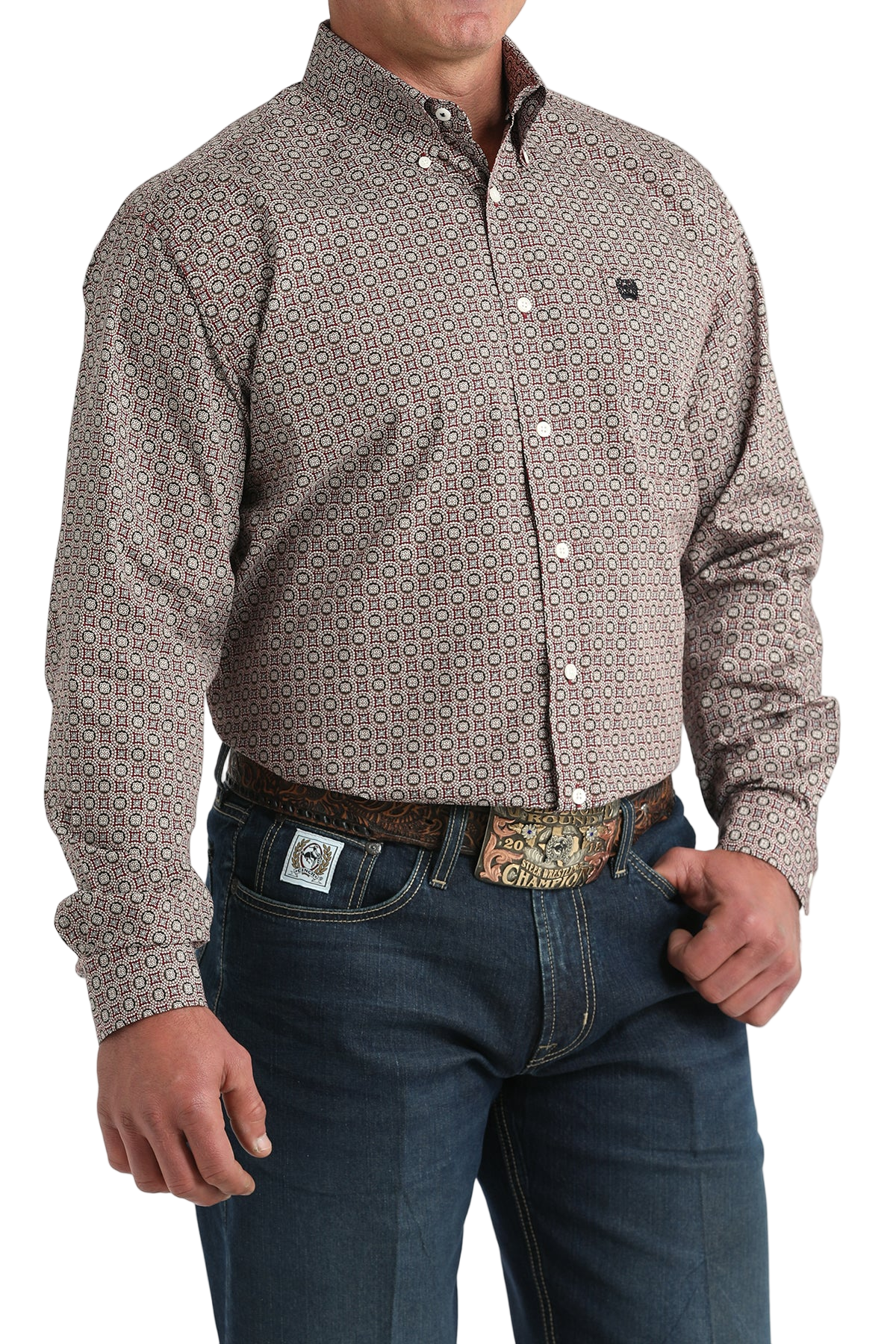 CINCH MEN'S PRINT SHIRT - BURGUNDY**FINAL SALE**
