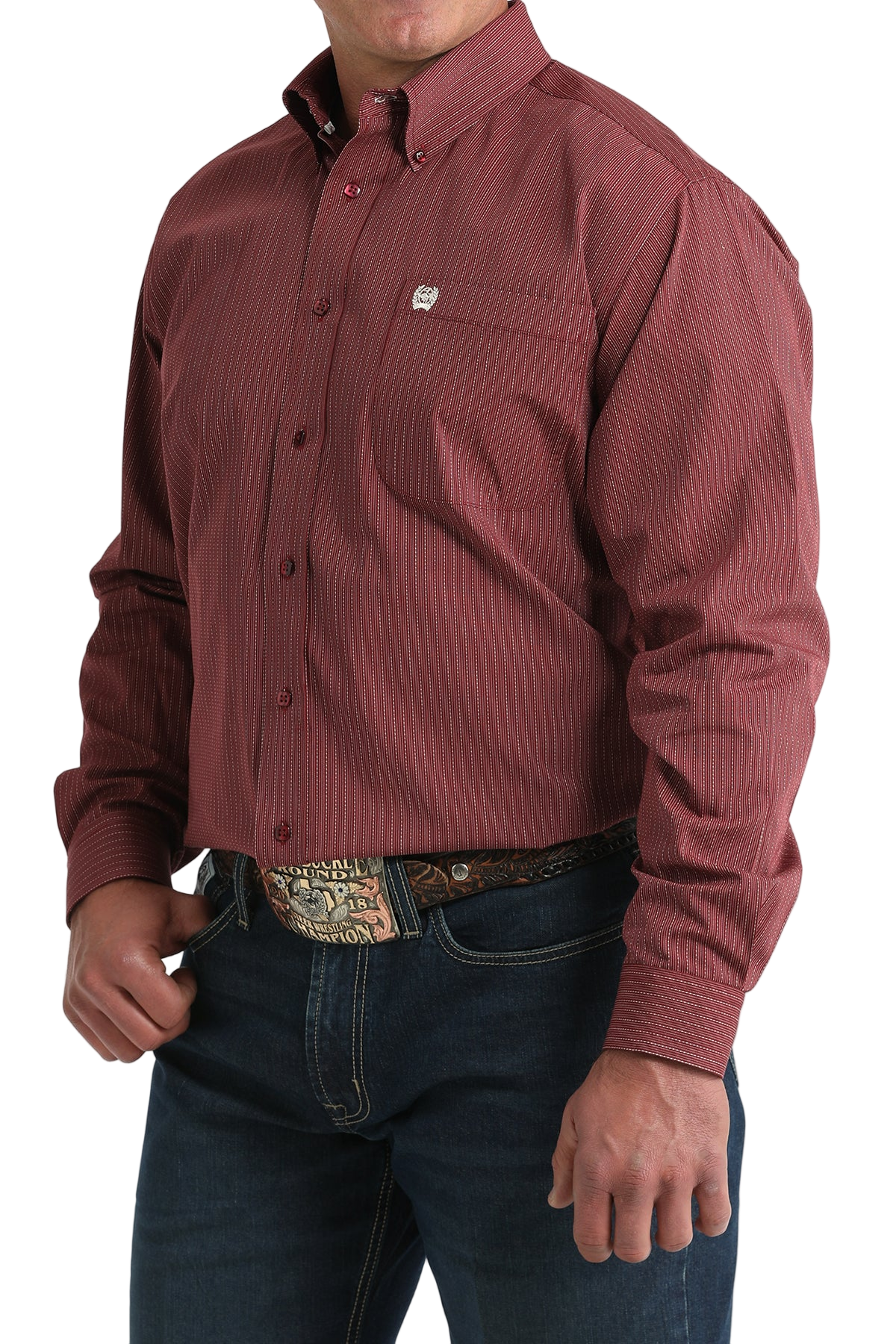 CINCH MEN'S STRIPE SHIRT - BURGUNDY**FINAL SALE**