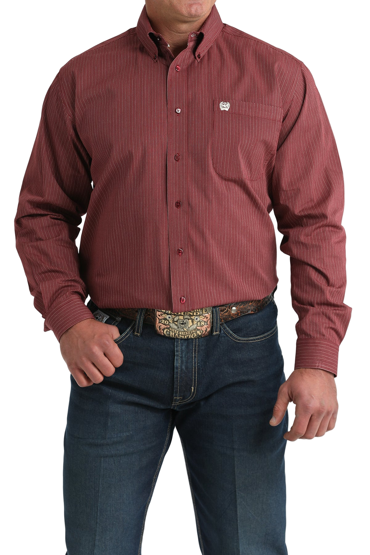 CINCH MEN'S STRIPE SHIRT - BURGUNDY**FINAL SALE**